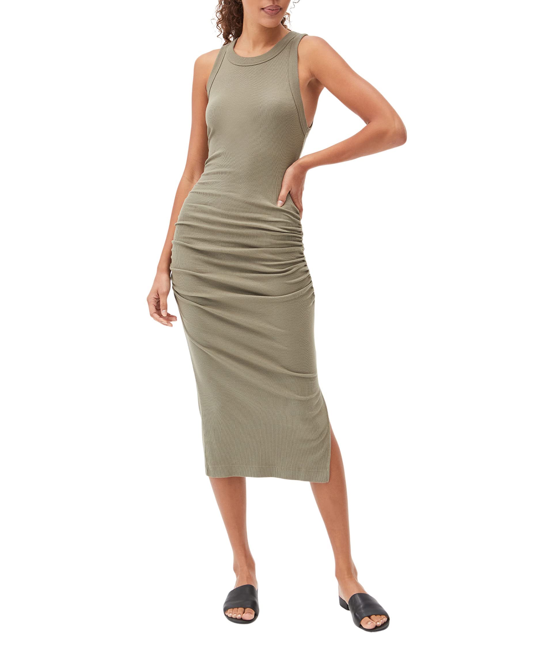 Michael Stars Women's Wide-Ribbed Casual Wren Midi Dress with Cutaway Shoulders and Side Slit - Perfect for Summer Outings, Beach Vacations, and Date Nights