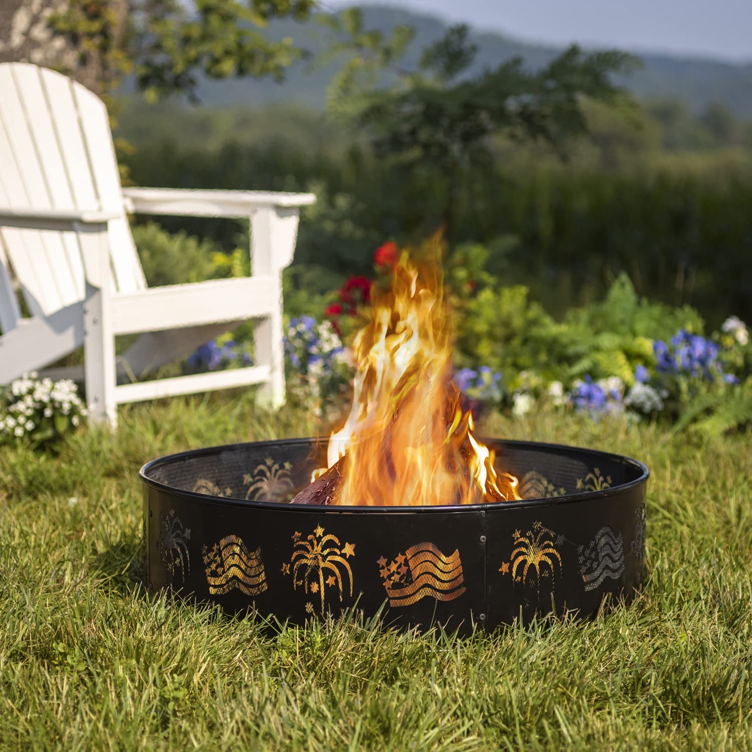 Evergreen Flags and Fireworks Fire Ring - 36 x 10 x 36 Inches Outdoor Fire Pit, Heavy Duty Steel, Weather Resistant & Safe for Backyard, Camping, Patio, and Beach Bonfires