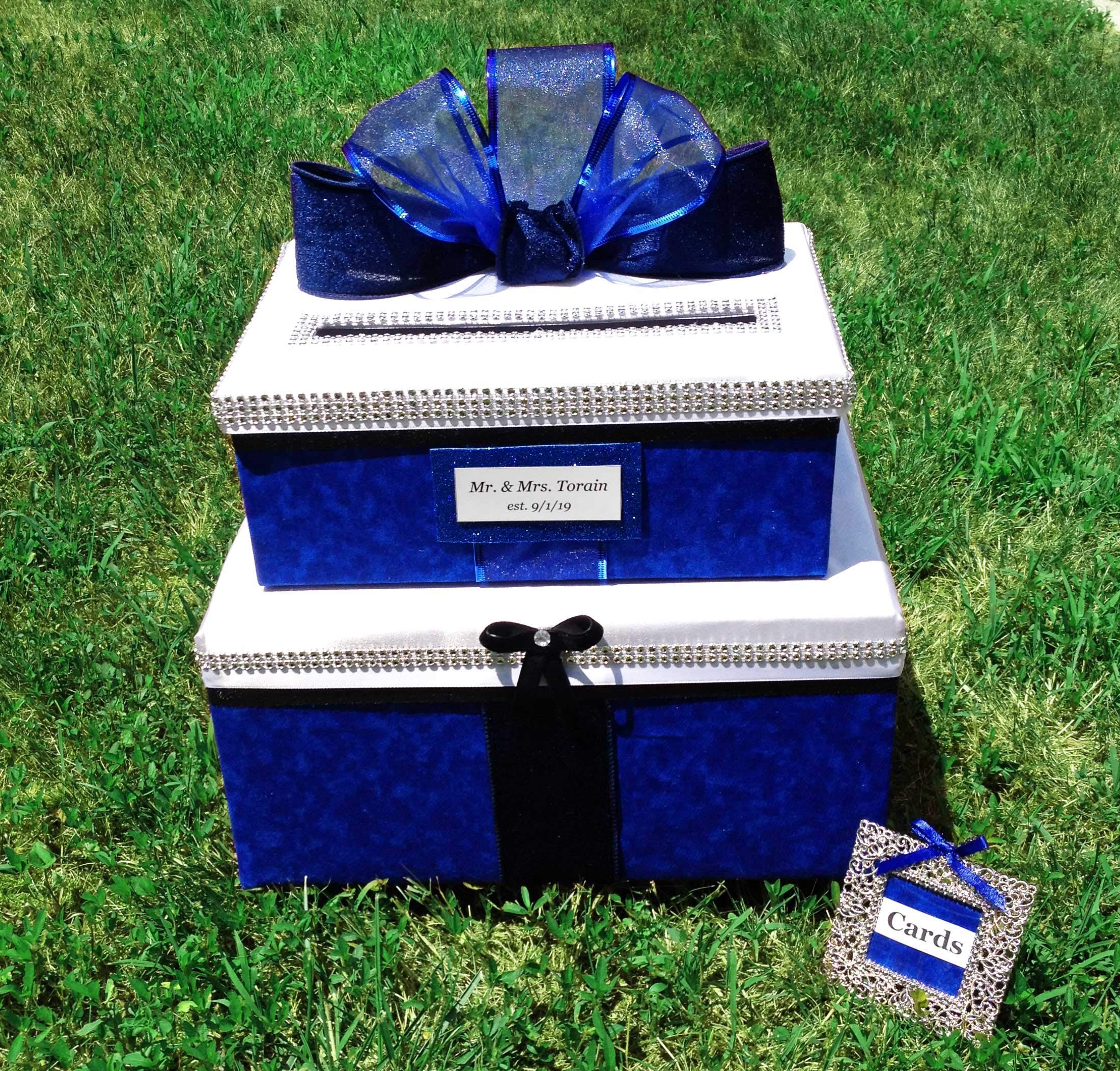 Royal Blue Wedding Card Box - Personalized for Quinceañera & Bat Mitzvah - Holds 80 Cards - Elegant Gift & Money Holder for Special Occasions - Perfect for Weddings, Anniversaries & Birthday Celebrations