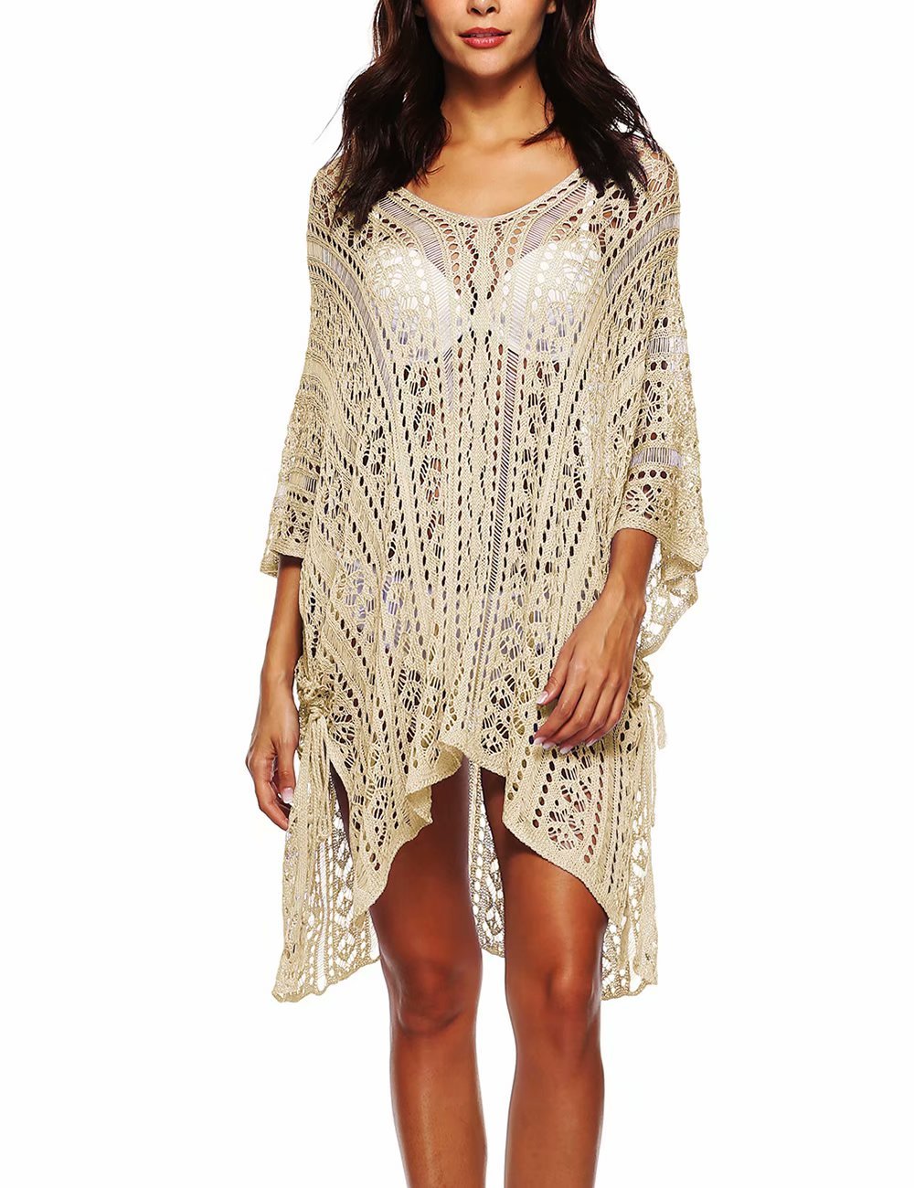 Women's Crochet V-Neck Batwing Bikini Cover Up - Stylish Beach Swimwear for Summer Vacation, Pool Party & Tropical Getaway