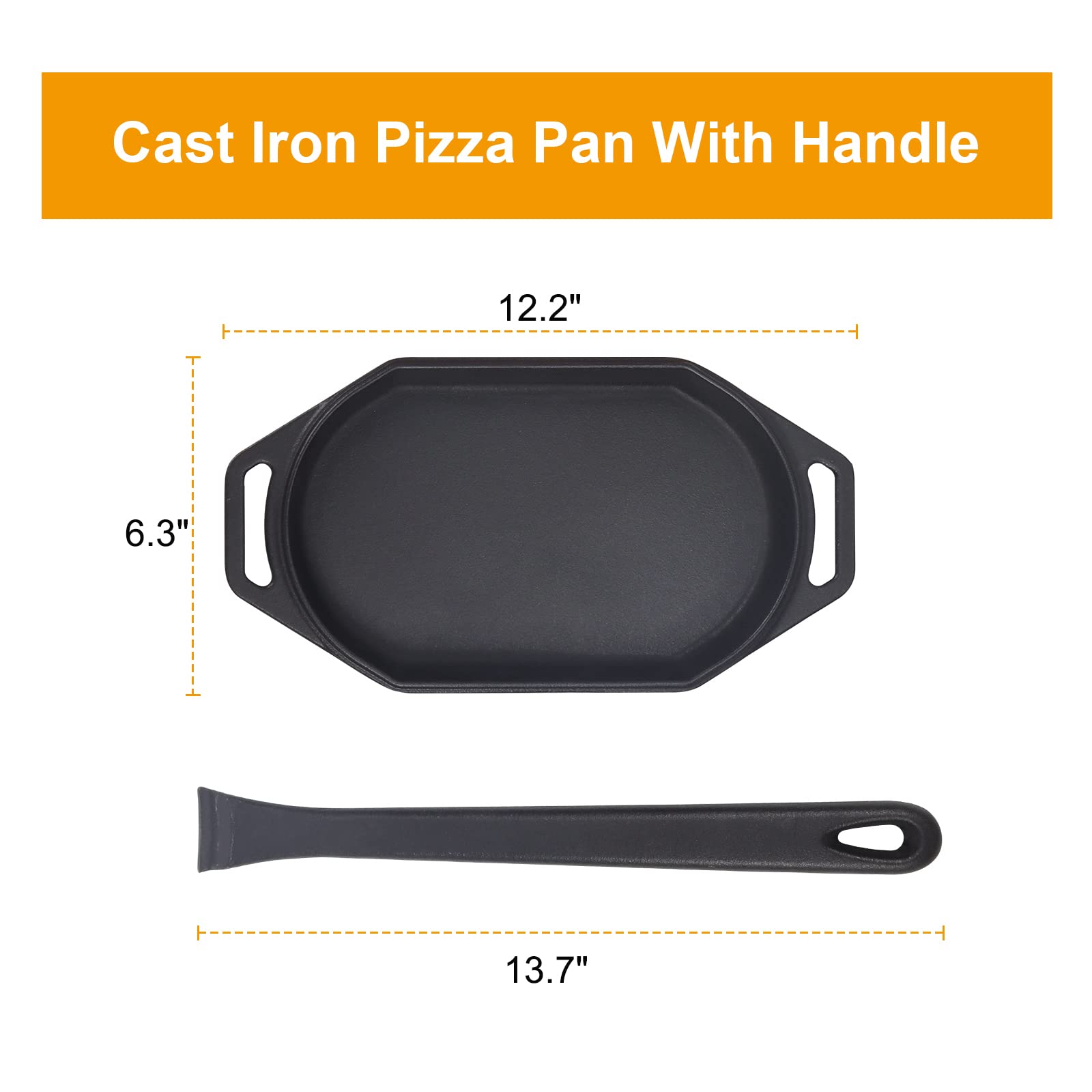 Cast Iron Sizzler Plates for Pizza Oven - Heavy Duty Grizzler Pan with Silicone Mat & Lifting Handle - Perfect for Outdoor/Indoor Pizza Ovens, Camping, BBQ Grilling & Kitchen Use - Ideal for Cooking Steaks, Burgers, Pancakes & More