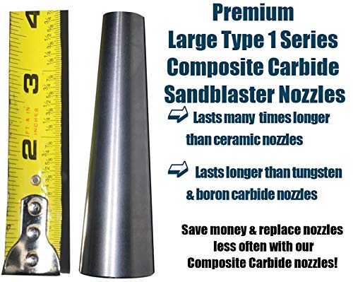 3.75-Inch Large Composite Carbide Sandblaster Nozzle - 1/8 Inch ID (C-C1 Series Tip) | Durable Abrasive Blasting Nozzle Replacement for Professional Sandblasting | Includes Free Sandblasting 101 Ebook | Ideal for Metal Surface Preparation, Rust Removal & Industrial Cleaning
