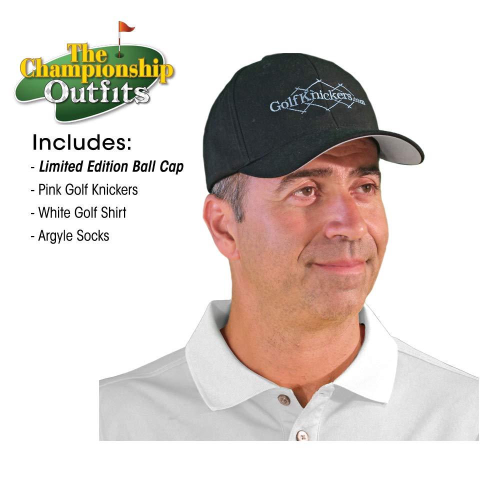 **Men's Stylish Pink Microfiber Golf Outfit – Limited Edition Ball Cap, Over-The-Calf Argyle Socks & White Golf Shirt – Perfect for Golfing, Casual Wear & Outdoor Activities**