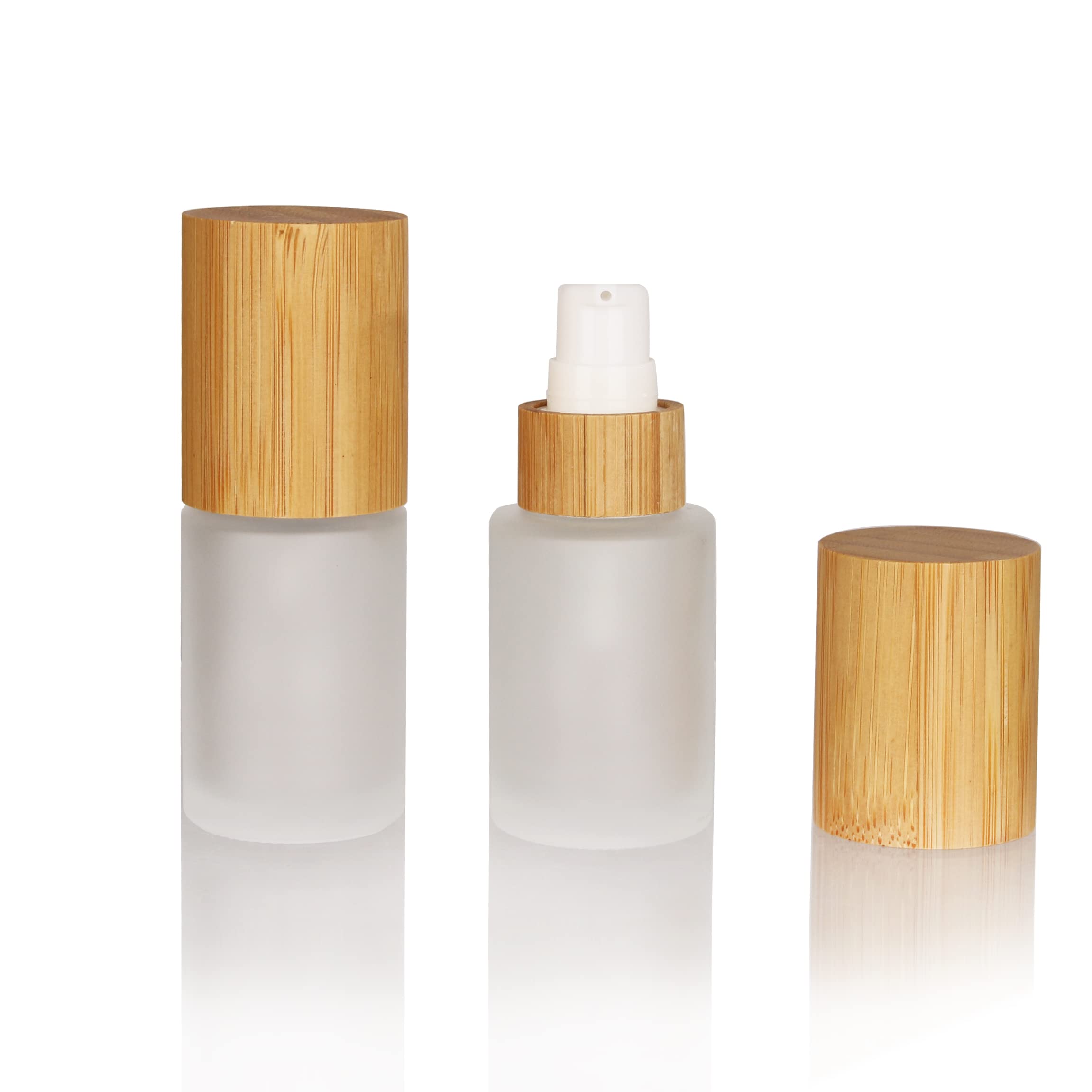COSIDEA 6-Pack 1oz (30ml) Refillable Frosted Glass Bottles with Bamboo Lids & Pump Dispenser - Travel-Sized Cosmetic Containers for Lotion, Cream, Toiletries | Perfect for Skincare, Travel, DIY Beauty Products
