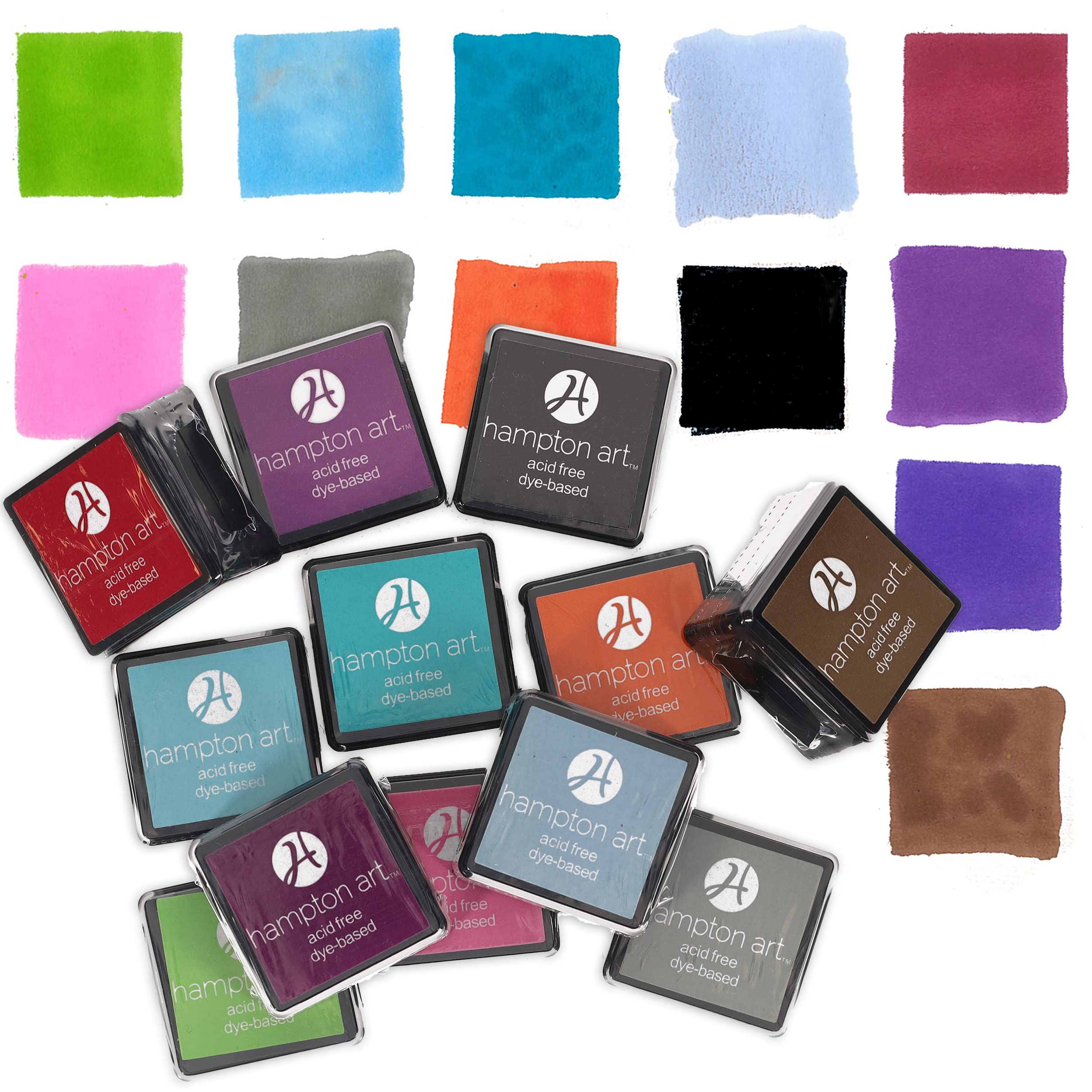 Hampton 12-Piece Washable Ink Pad Set for Stamps - Non-Toxic, Vibrant Colors for Kids & Crafting - Perfect for DIY Projects, Scrapbooking & Rubber Stamps