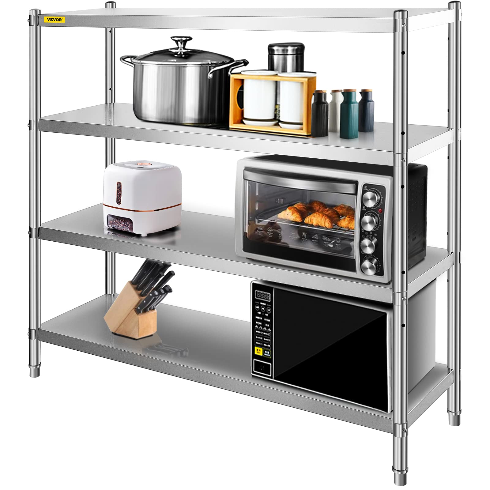 VEVOR 4-Tier Stainless Steel Storage Shelf - Heavy Duty Adjustable Shelving Unit with 1320 lbs Capacity - Perfect for Garage, Warehouse, Pantry & Home Organization
