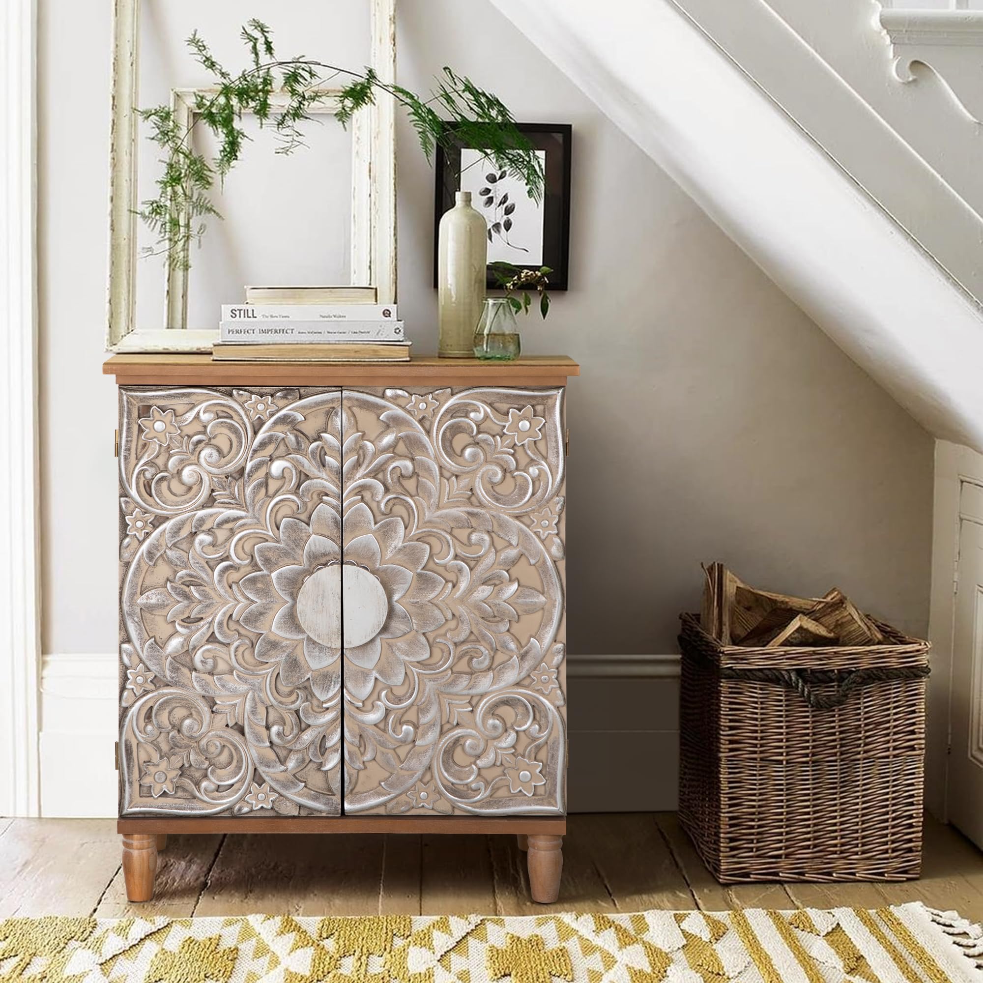 PHI VILLA Antique Accent Cabinet with Doors - Entryway Storage Cabinet, Buffet Sideboard for Living Room, Dining Room & Hallway Decor
