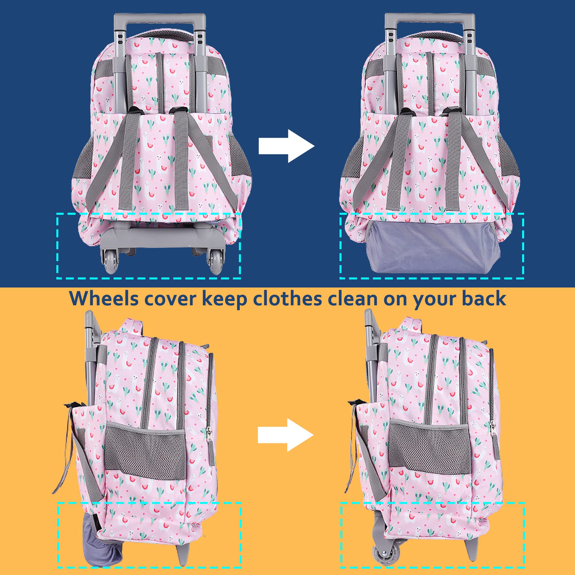 Seastig 18 Inch Rolling Backpack for Kids - Double Handle Wheeled Backpack with Detachable Lunch Bag Set | School, Travel & Daily Use for Boys & Girls