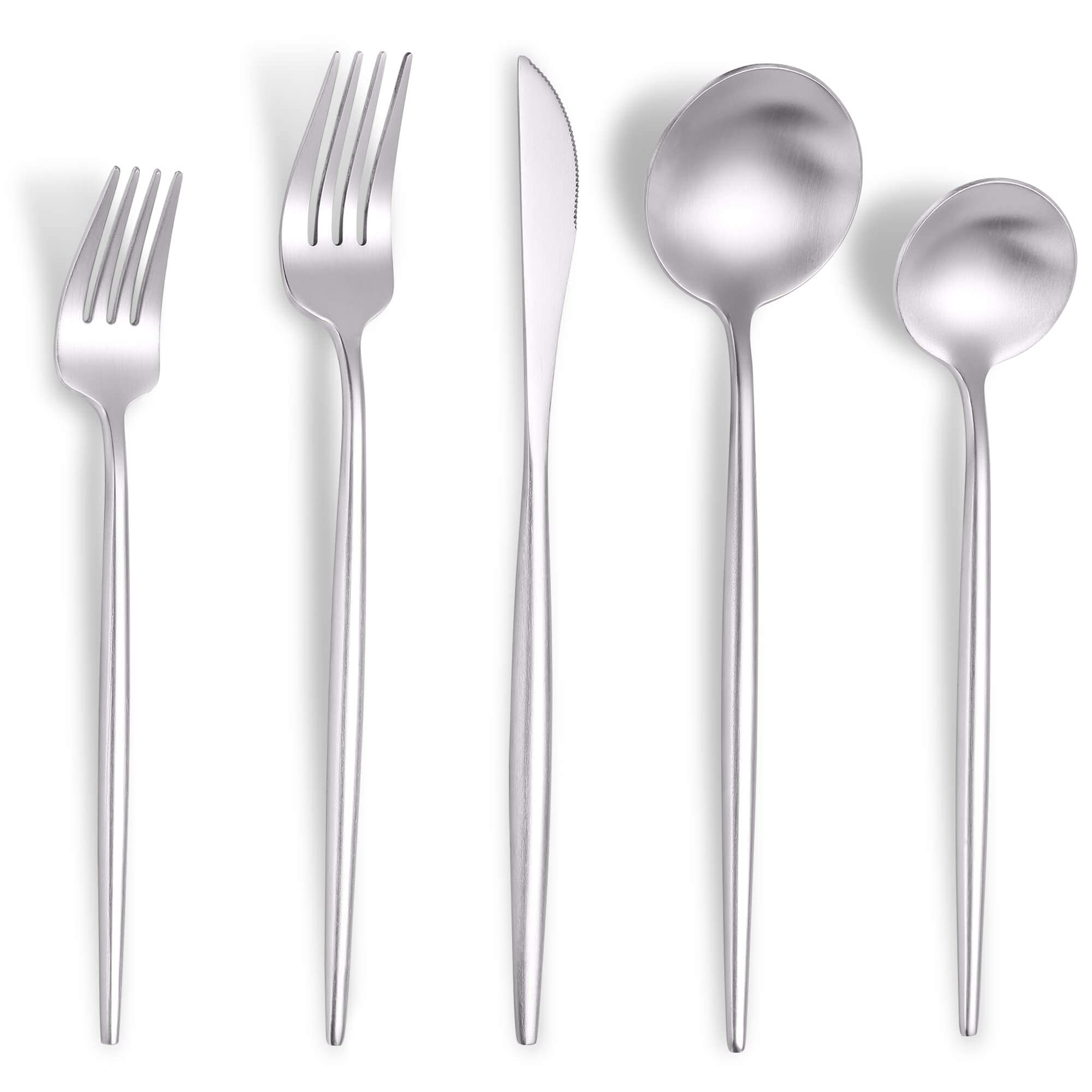 20-Piece Matte Silverware Set for 4 - Modern Stainless Steel Brushed Flatware Set with Knives, Spoons & Forks - Rustic Cutlery Set in Satin Finish - Dishwasher Safe - Perfect for Dinner Parties, Restaurants & Everyday Dining