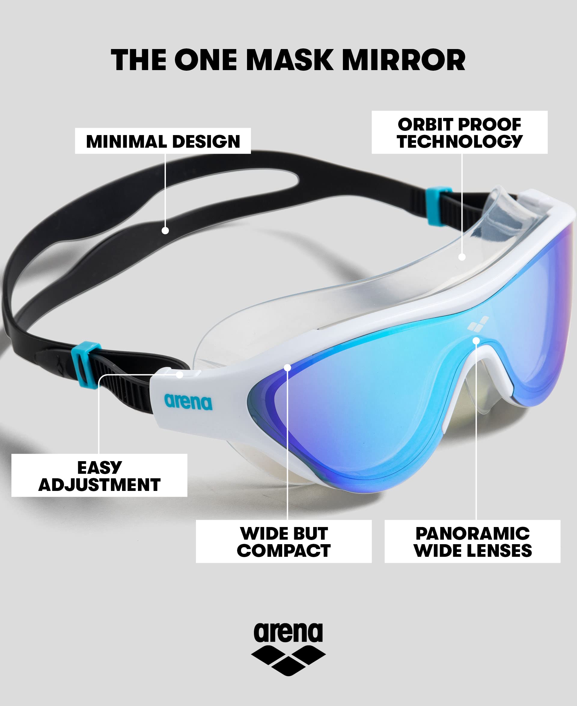ARENA Unisex Adult The One Swim Mask - Anti-Fog Fitness Swimming Goggles for Men & Women with Large Fit Polycarbonate Mirror/Non-Mirror Lens - Perfect for Lap Swimming, Training & Competitive Swim Meets