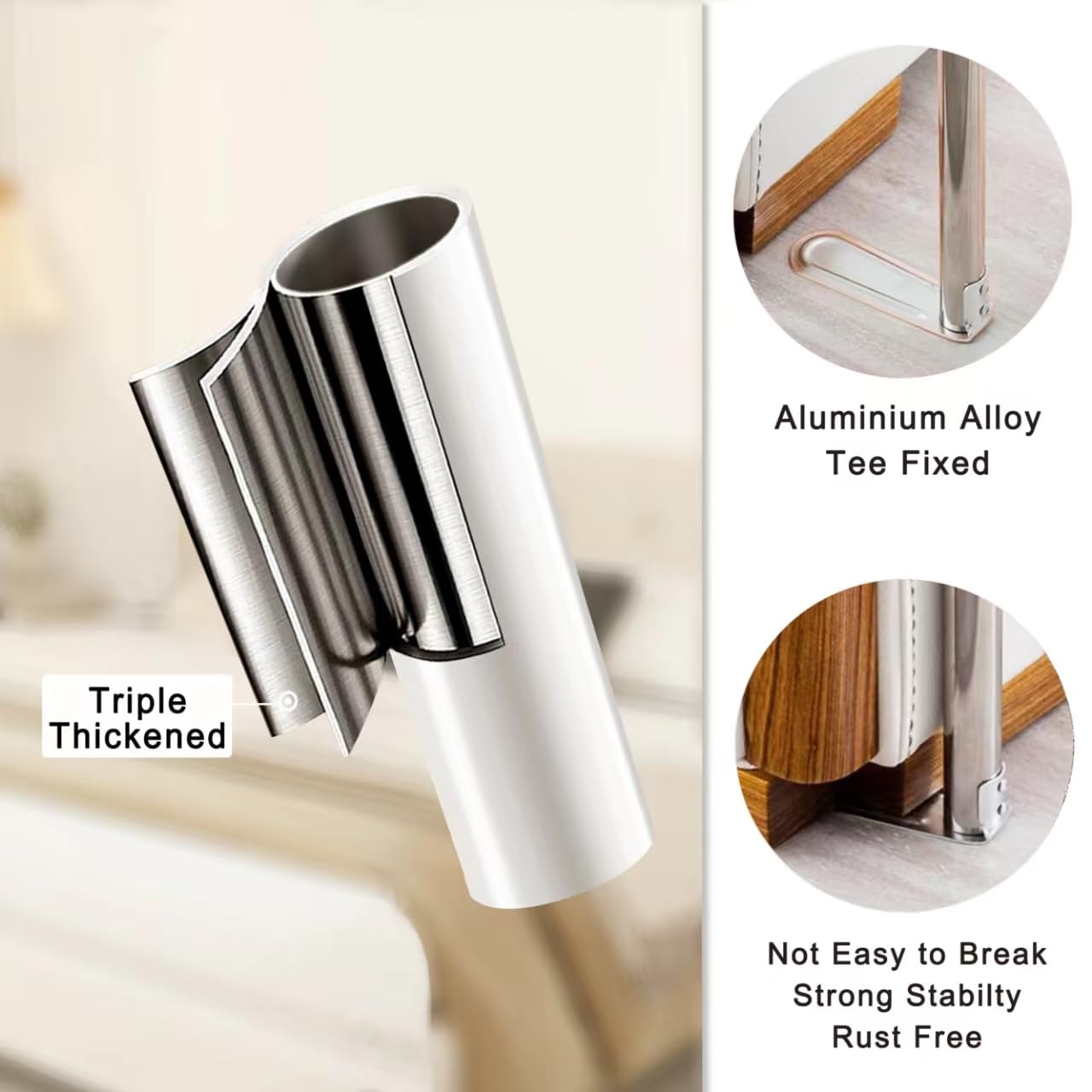 Stainless Steel Queen Size Canopy Bed Frame with Thickened Brackets - Sturdy Metal & Wood Bed Post Poles for Mosquito Net & Bedroom Decor - Perfect for Master Bedroom, Guest Room & Bohemian Style Decor