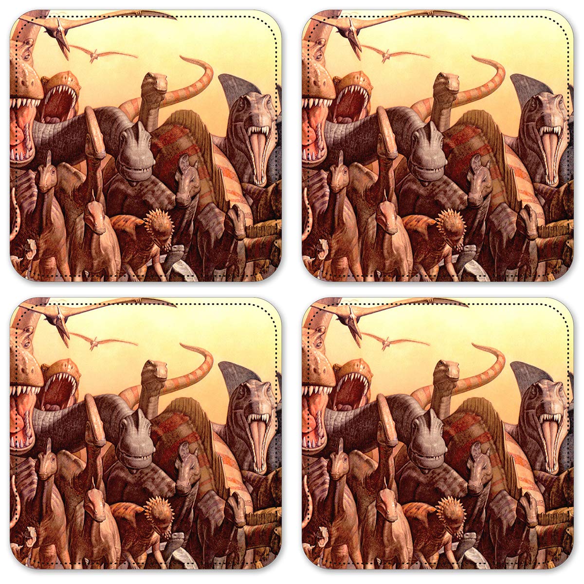 Dinosaur Vinyl Drink Coasters Set of 4 - Non-Slip Absorbent Coasters for Coffee, Beer & Wine - Perfect for Home, Office & Party Use
