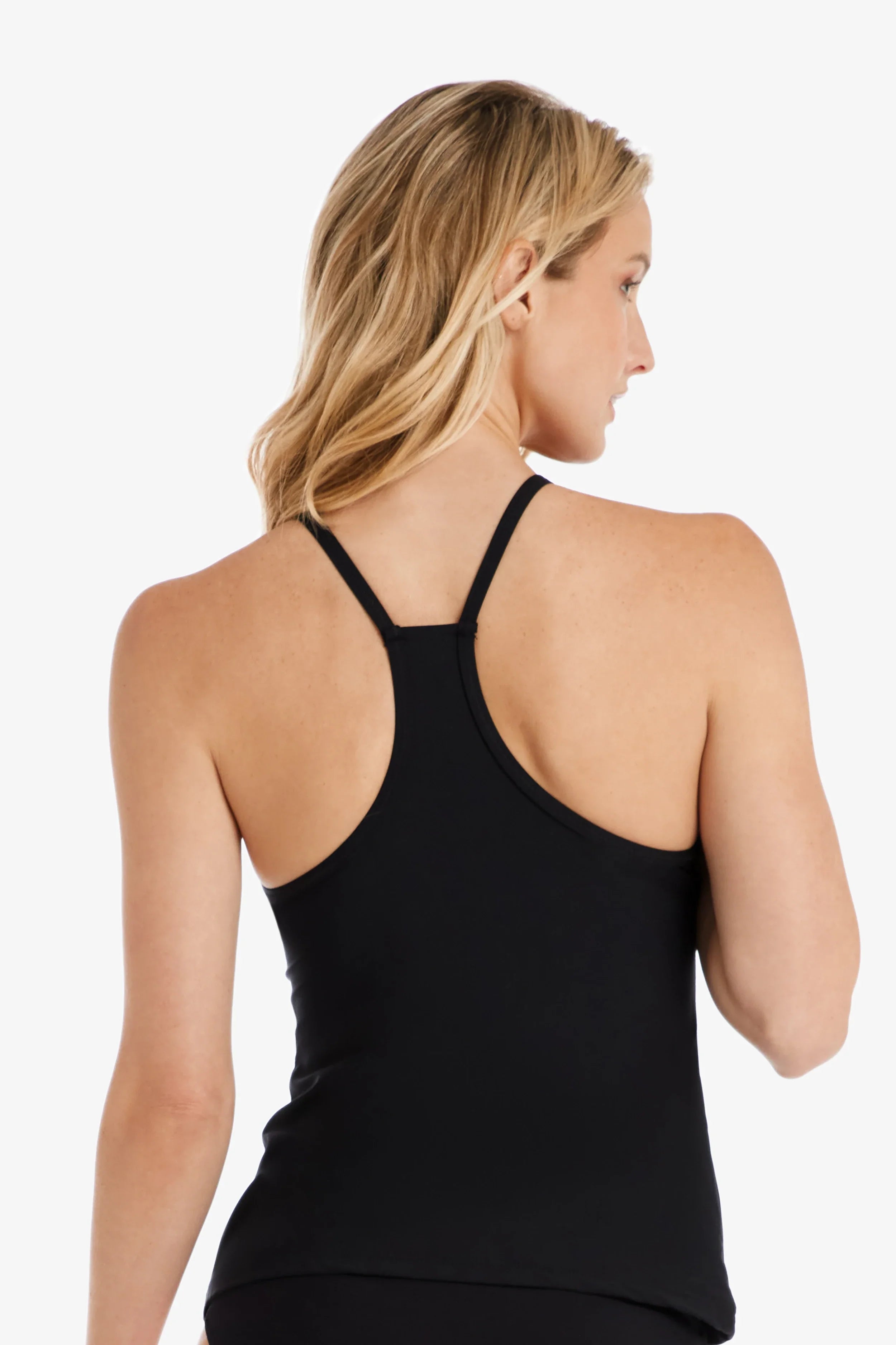 Women's Racerback Tankini Swimsuit Top - Black | High Support Athletic Bikini for Swimming, Surfing & Beach Workouts