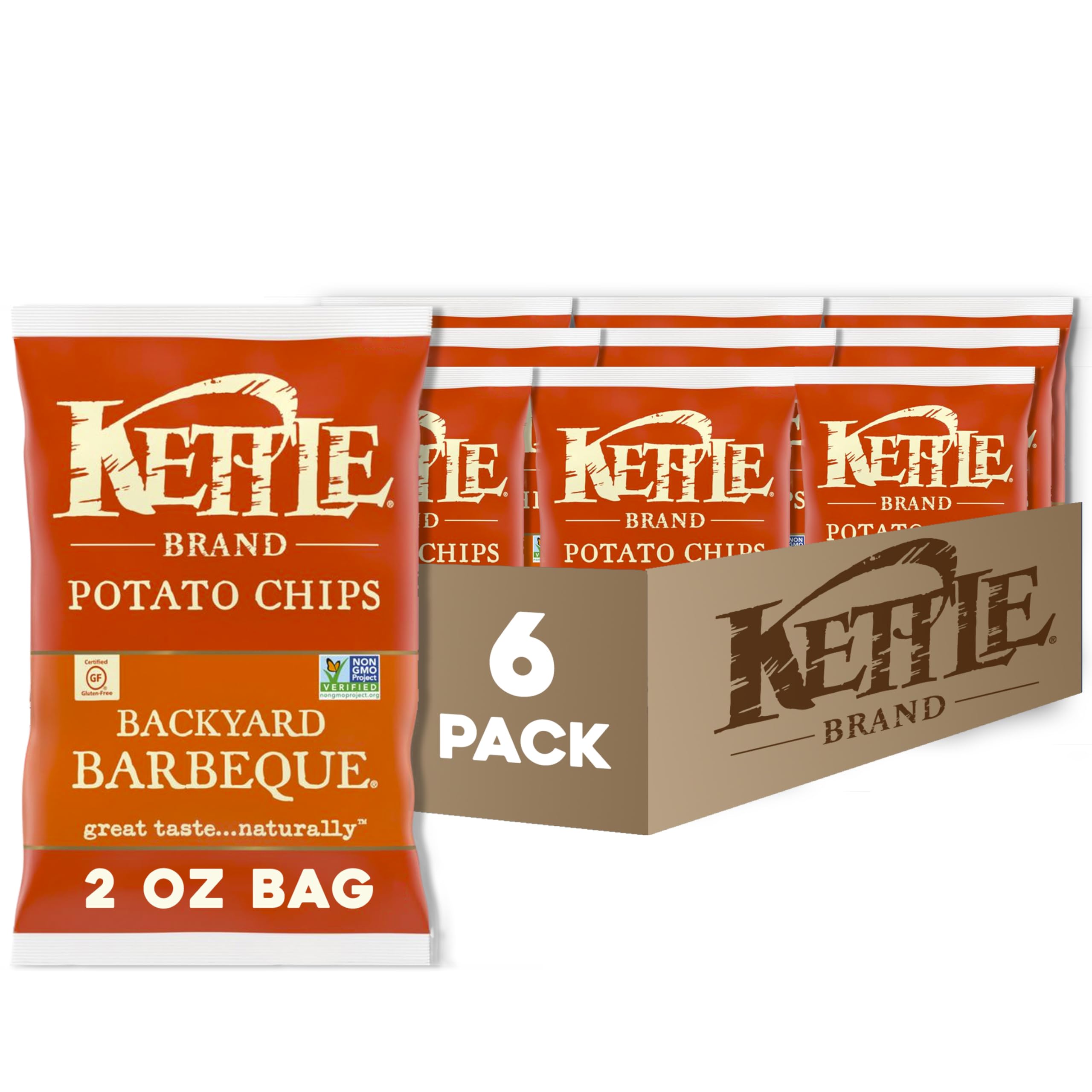 Kettle Brand Backyard Barbeque Potato Chips - 2 Oz Snack Bags (Pack of 6) | Crunchy Kettle Cooked Chips for Parties, Picnics & Game Day Snacking
