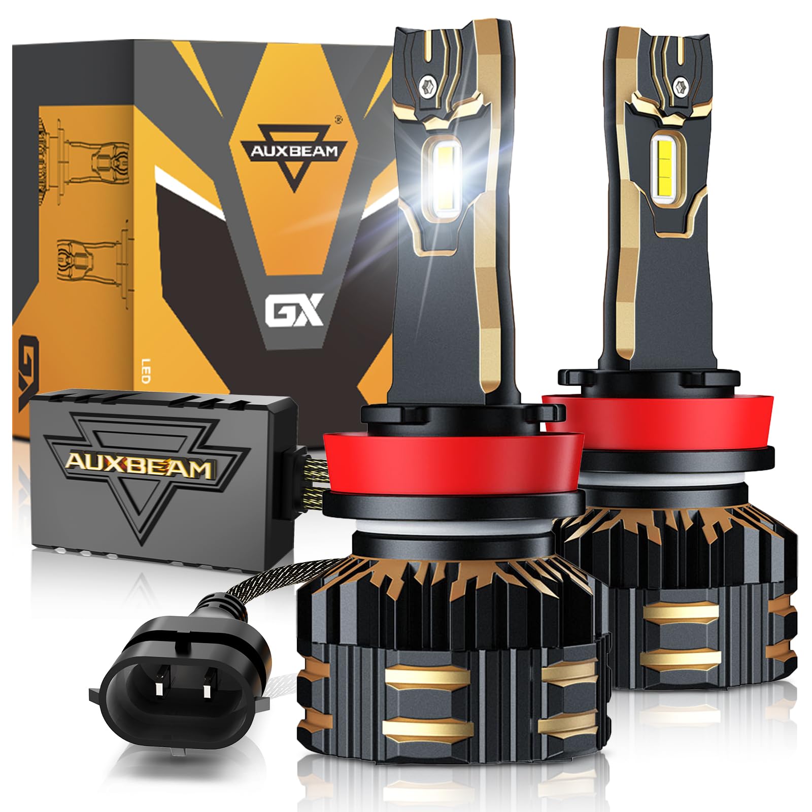 Auxbeam H11 H8 H9 LED Fog Light Bulbs - 25,000LM Super Bright 800% Brighter 6500K White Light for UTV ATV Offroad Vehicles - Perfect for Night Off-Roading, Hunting, and Adventure Driving