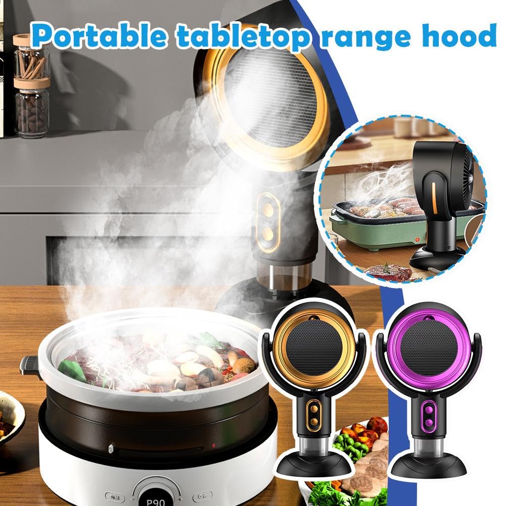 Portable Range Hood with Negative Ion Technology - 2 Speed Exhaust Fan for Smoke Removal, Deodorization & Air Purification - Rechargeable Desktop Kitchen Vent (Black) | Perfect for Small Apartments, RVs & Outdoor Cooking