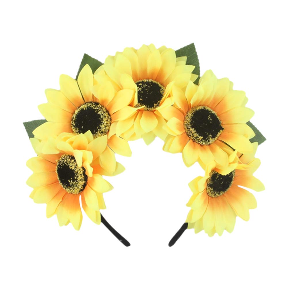 FOMIYES Sunflower Headband for Women - Floral Hair Hoop with Clips, Wedding Bridal Beach Hair Accessories - Perfect for Parties, Vacations & Boho Style Outfits
