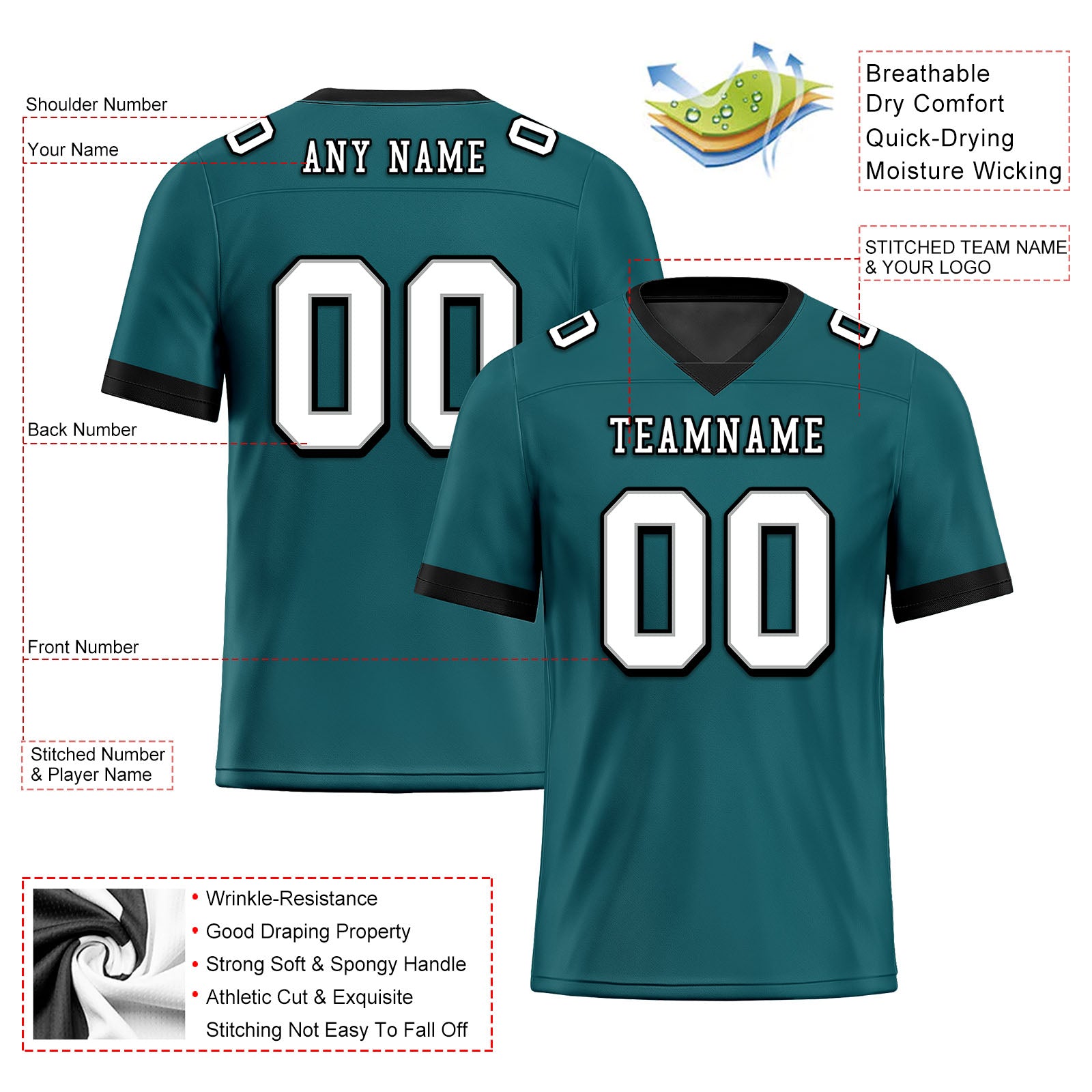 Custom Dark Green & Black Philadelphia Eagles Personalized Authentic Football Jersey FBJ02 E0605 - Perfect for Game Day, Tailgating & Fan Gifts