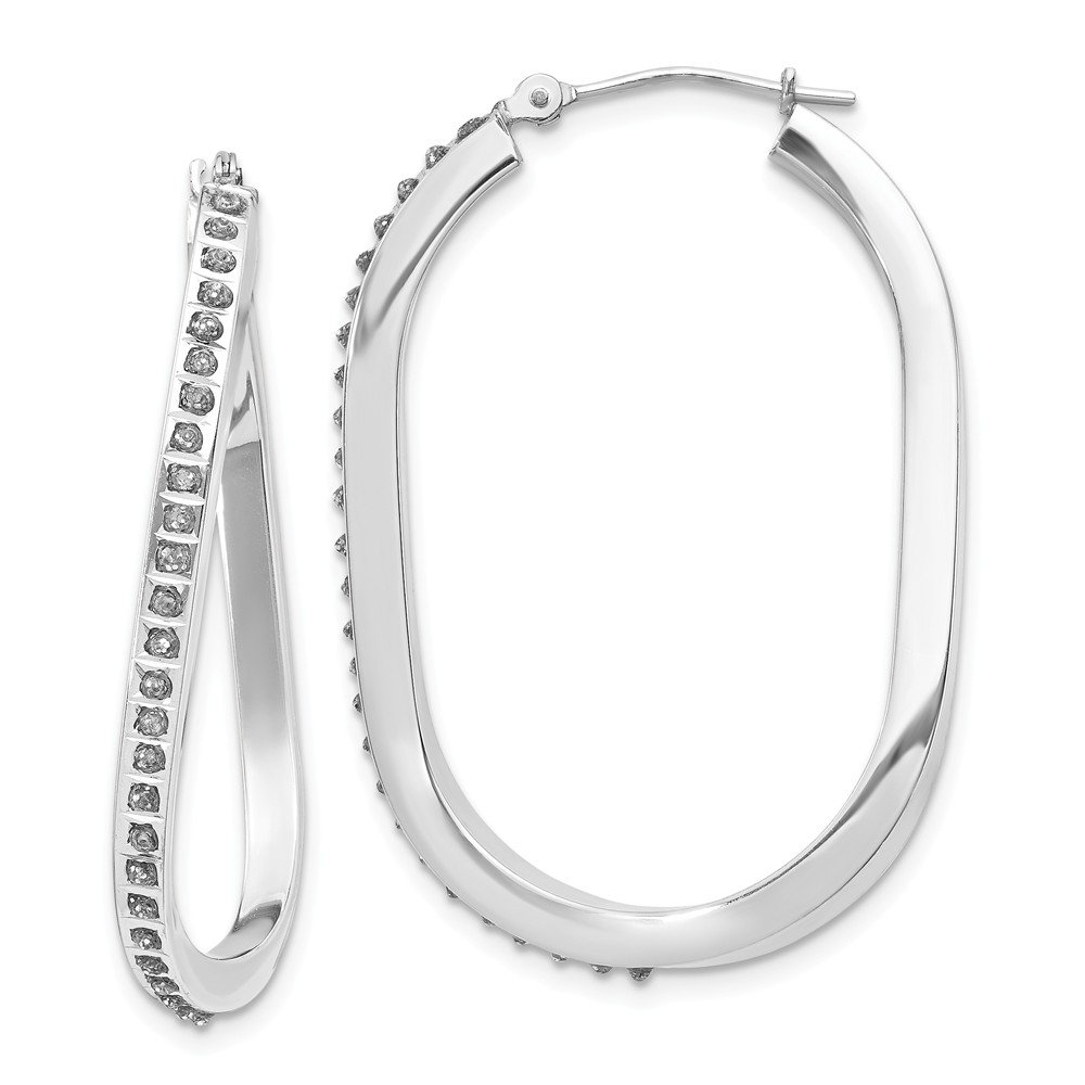 14K White Gold Diamond Oval Twist Hinged Hoop Earrings for Women - Elegant Wedding, Party & Everyday Jewelry Gift