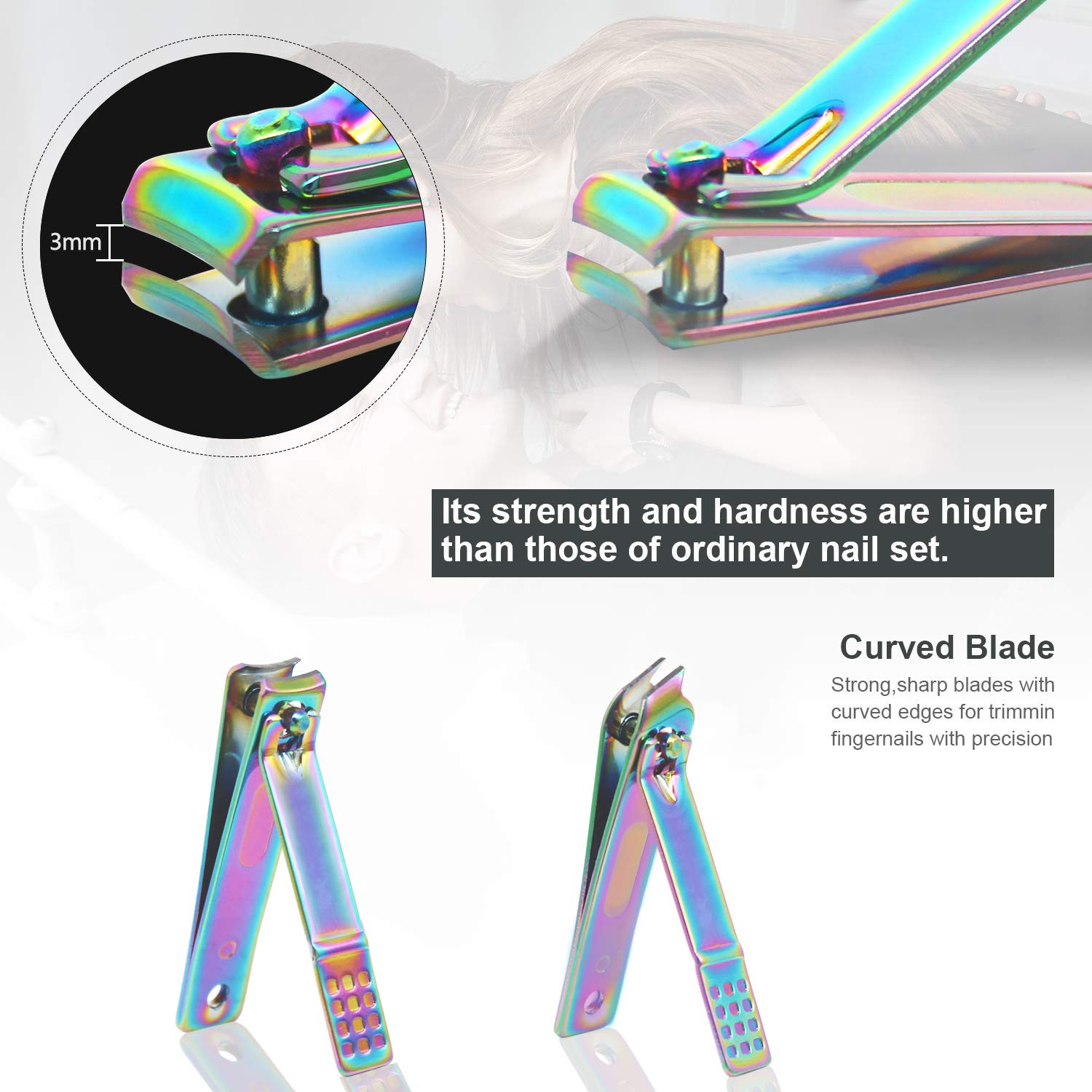 15pcs Rainbow Chameleon Nail Clipper Set - Stainless Steel Professional Manicure & Pedicure Kit with Nail Scissors, File, Fingernail & Toenail Clippers in Rose Gold Leather Travel Case - Perfect for Home, Salon & Travel Grooming Essentials