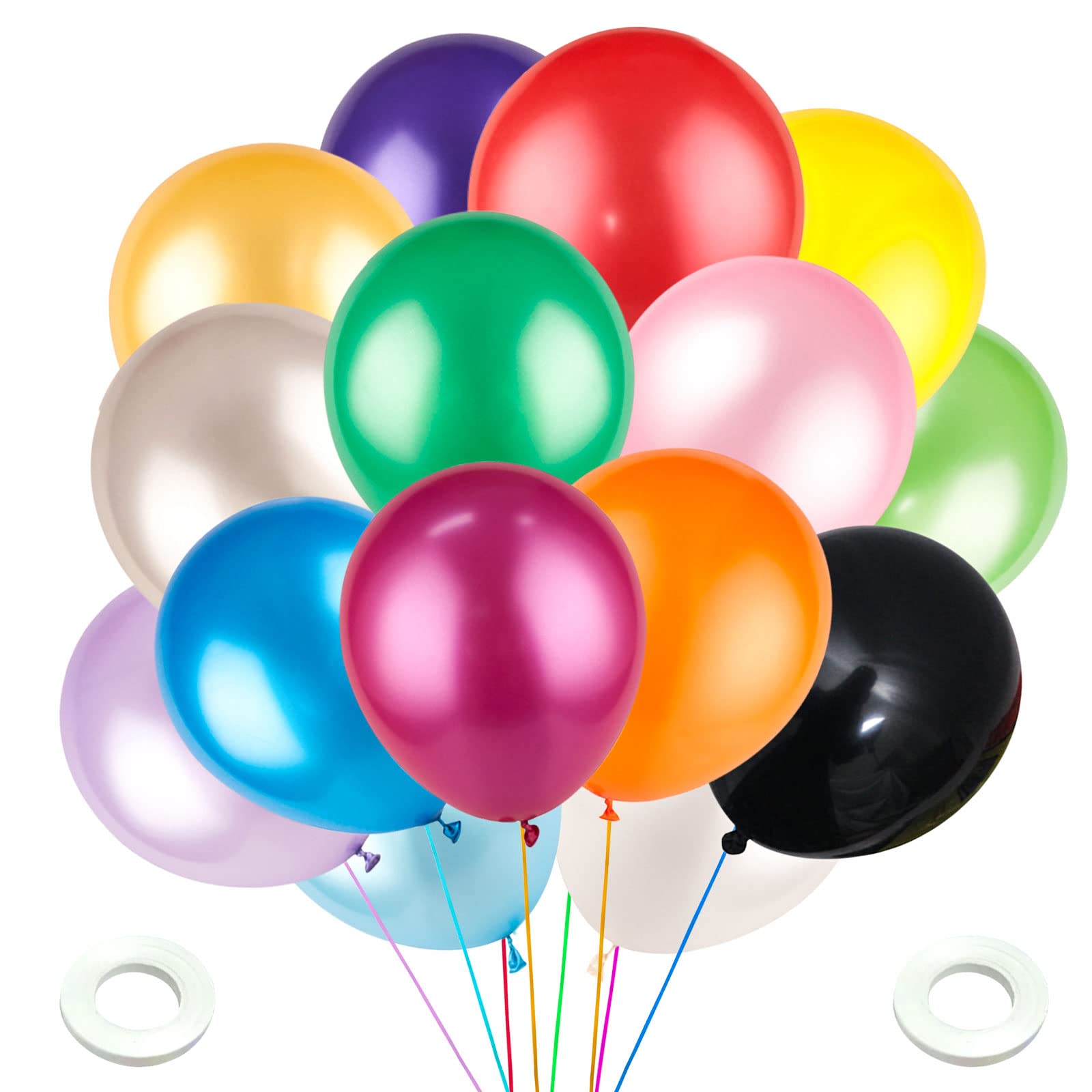 12 Inch Multicolor Latex Balloons with Ribbon - Bulk Pack for Baby Shower, Birthday Party, Wedding Decorations | Perfect for Balloon Arches, Centerpieces & Party Backdrops