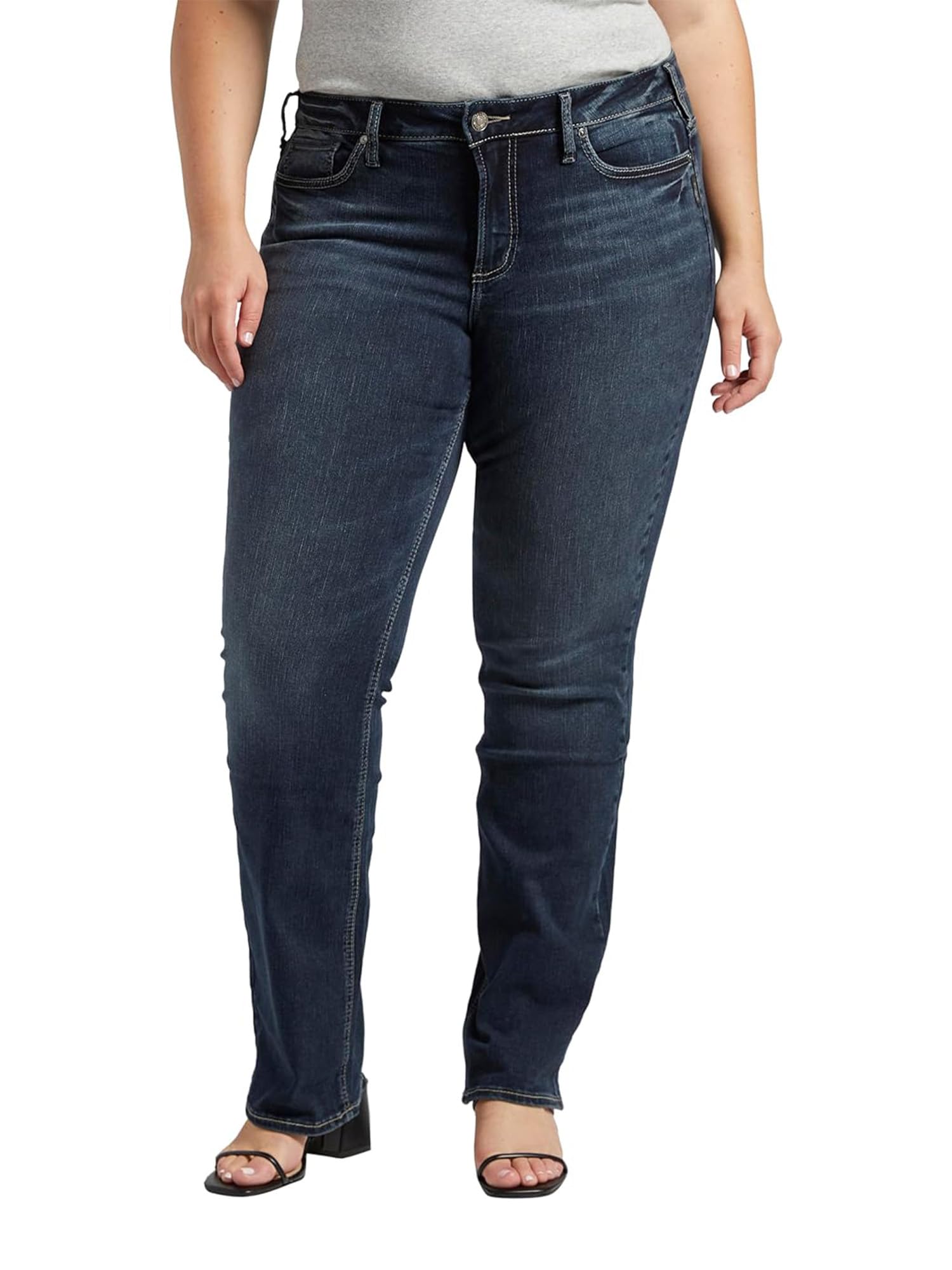 Silver Jeans Co. Women's Plus Size Suki Mid Rise Slim Bootcut Jeans - Stretch Denim Pants for Curvy Figures | Perfect for Casual Wear, Office & Night Out