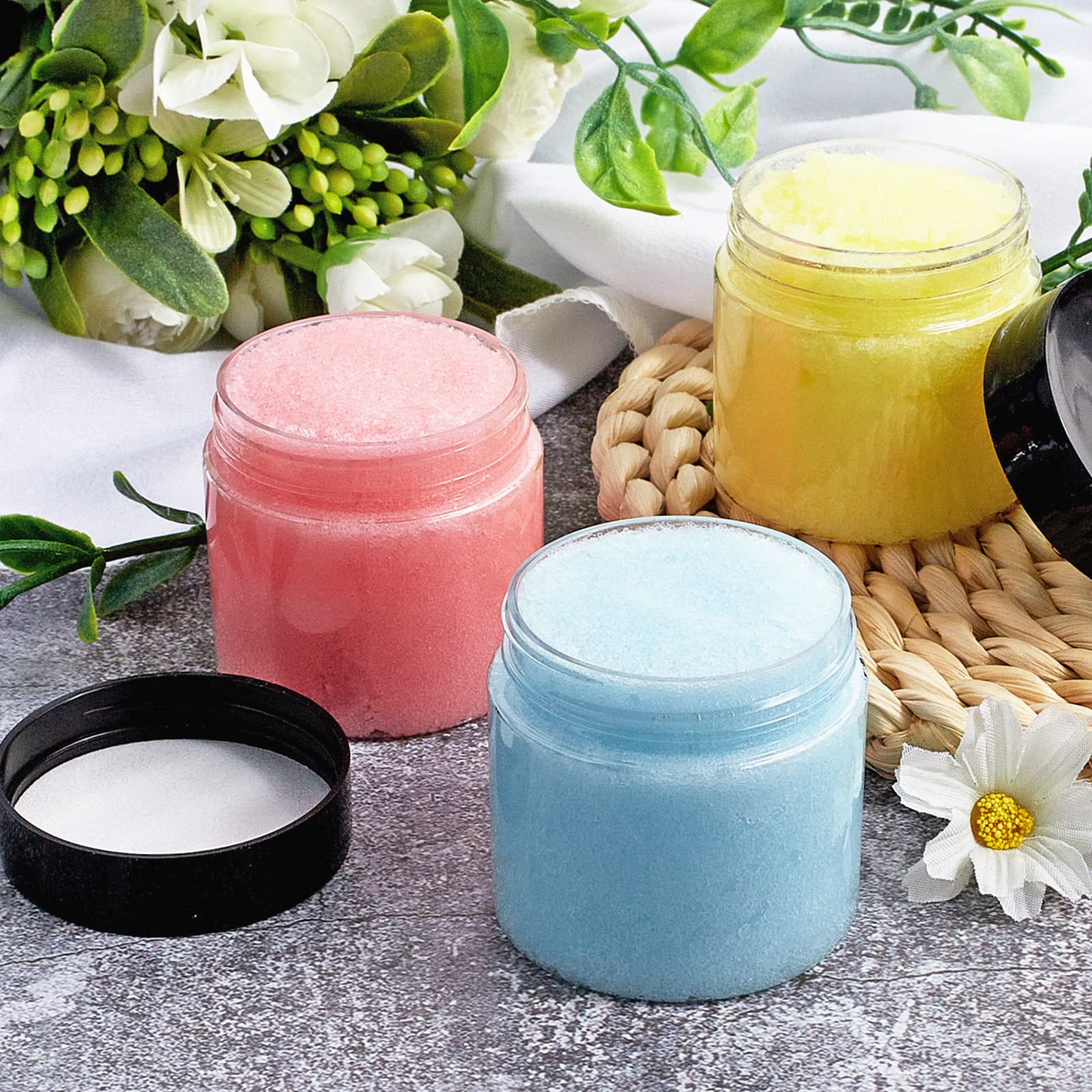 TUZAZO 2 Oz Small Plastic Jars with Lids - BPA Free Clear Round Cosmetic Containers for Lotion, Cream, Ointment, Makeup, Travel - 12 Pack Empty Slime Storage Jars with Labels - Perfect for DIY Beauty, Sample Kits & Organizing Small Items