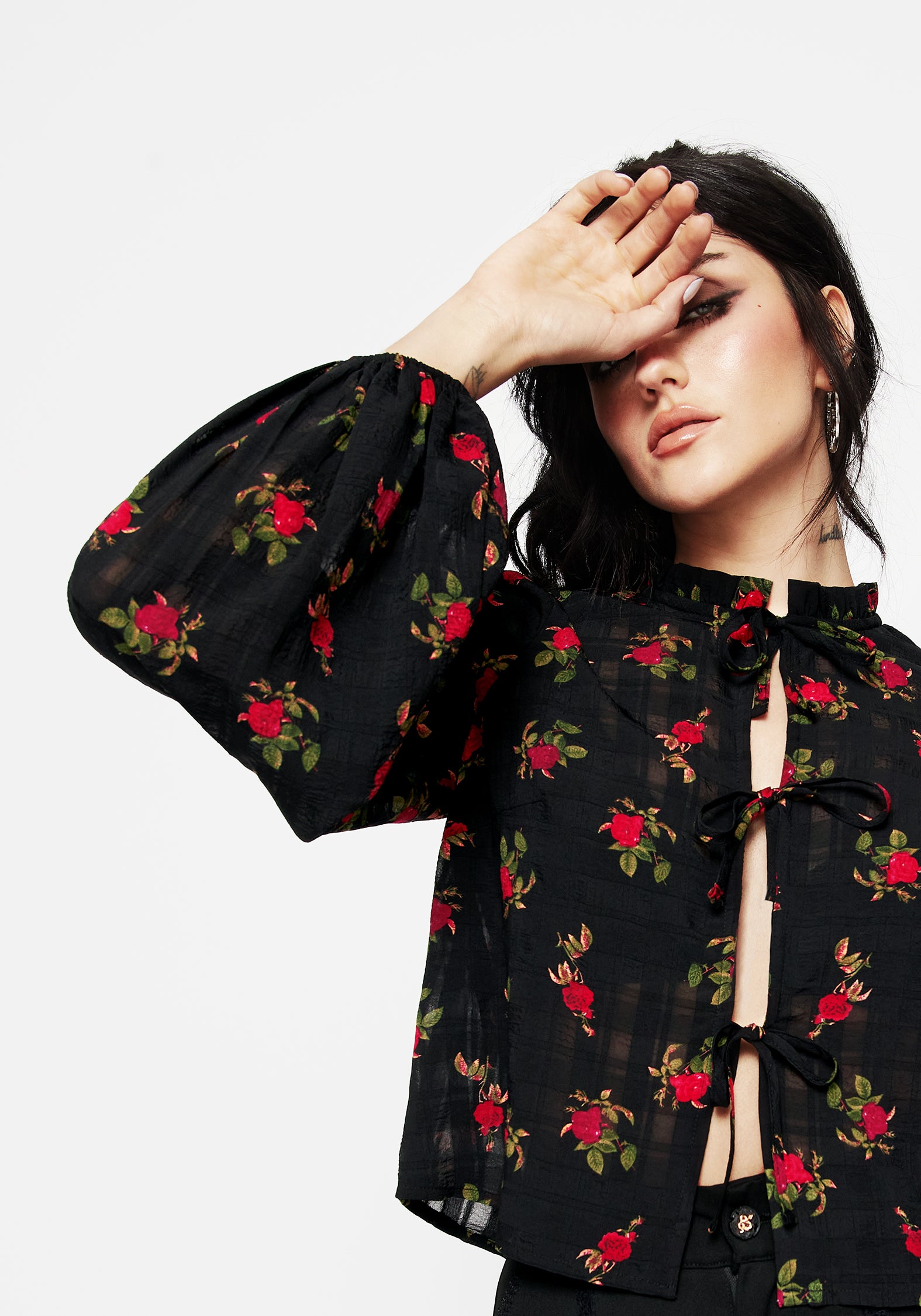 Darcey Floral Print Chiffon Tie Front Blouse - Women's Elegant Summer Tops for Office, Date Night & Special Occasions