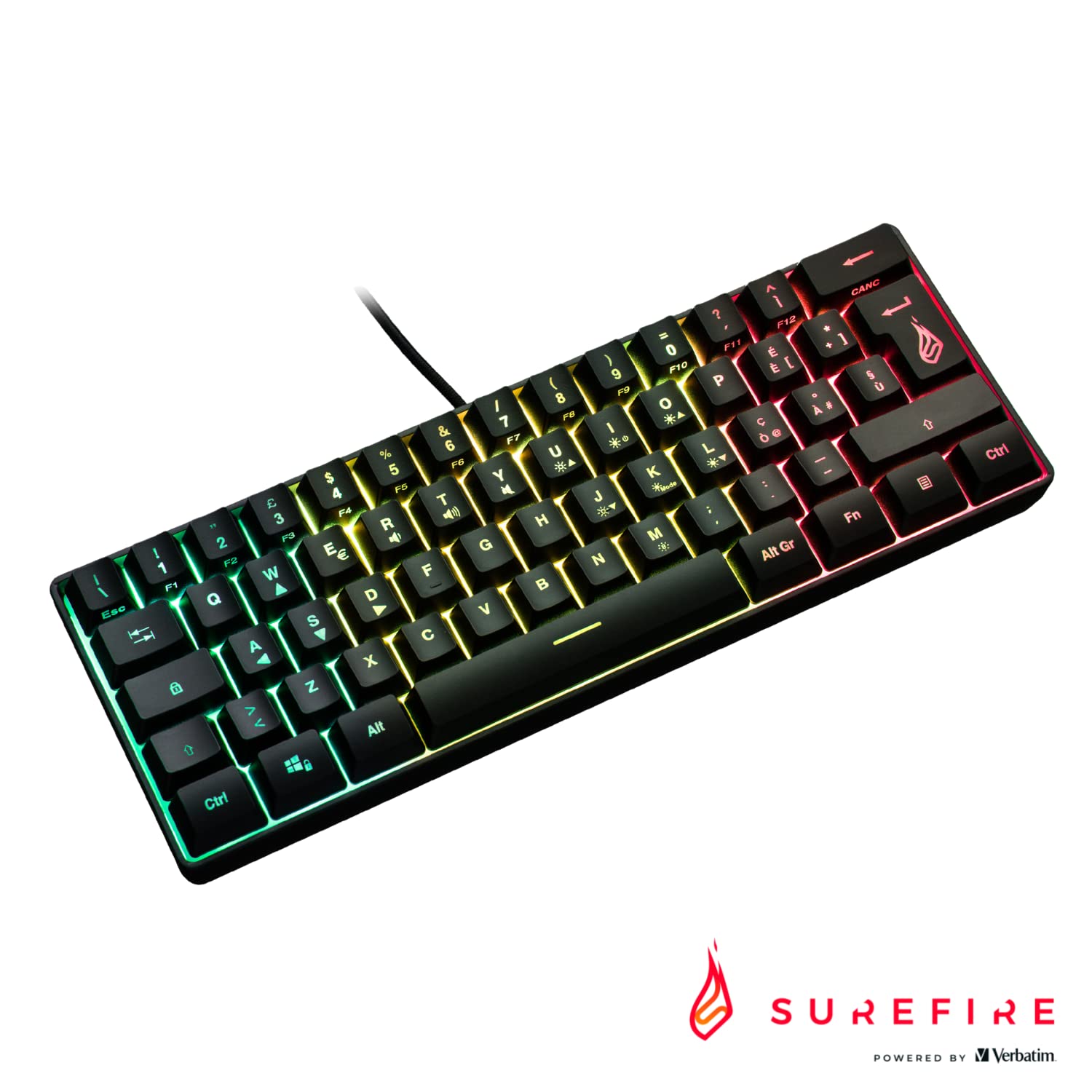 SureFire Kingpin X1 60% Compact RGB Gaming Keyboard - French AZERTY Layout, 25-Key Anti-Ghosting, Portable Mechanical Keyboard for PC/Mac Gamers - Perfect for Esports, Travel & Small Workspaces