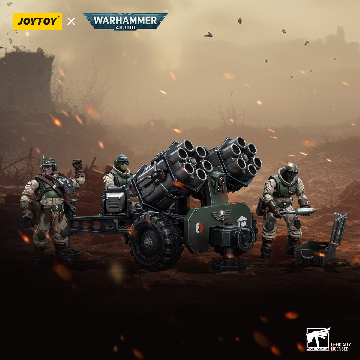 1/18 JOYTOY 3.75 Inch Warhammer 40K Astra Militarum Ordnance Team Action Figure with Malleus Rocket Launcher - Perfect for Collectors, Wargaming & Tabletop Battles