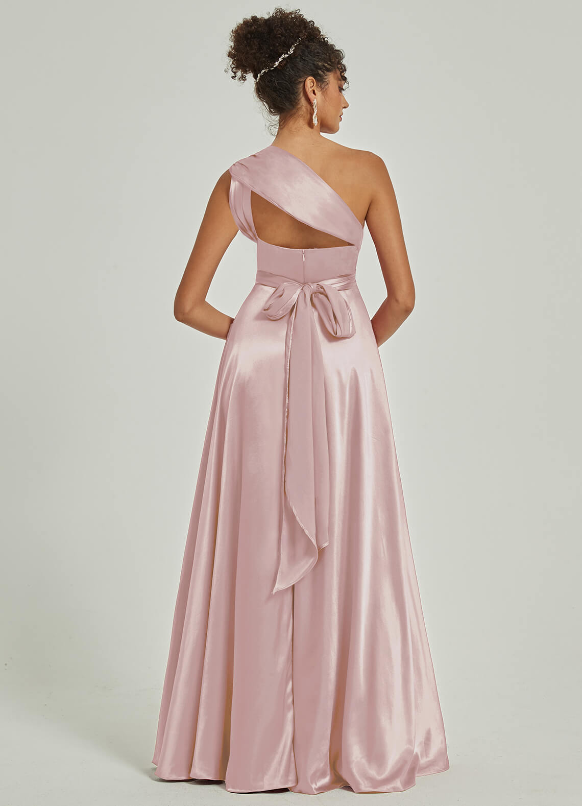 Blush Satin Convertible Bridesmaid Dress - Multi-Way Wrap A-Line Gown for Weddings, Prom & Formal Events | Adjustable Straps & Flowy Skirt