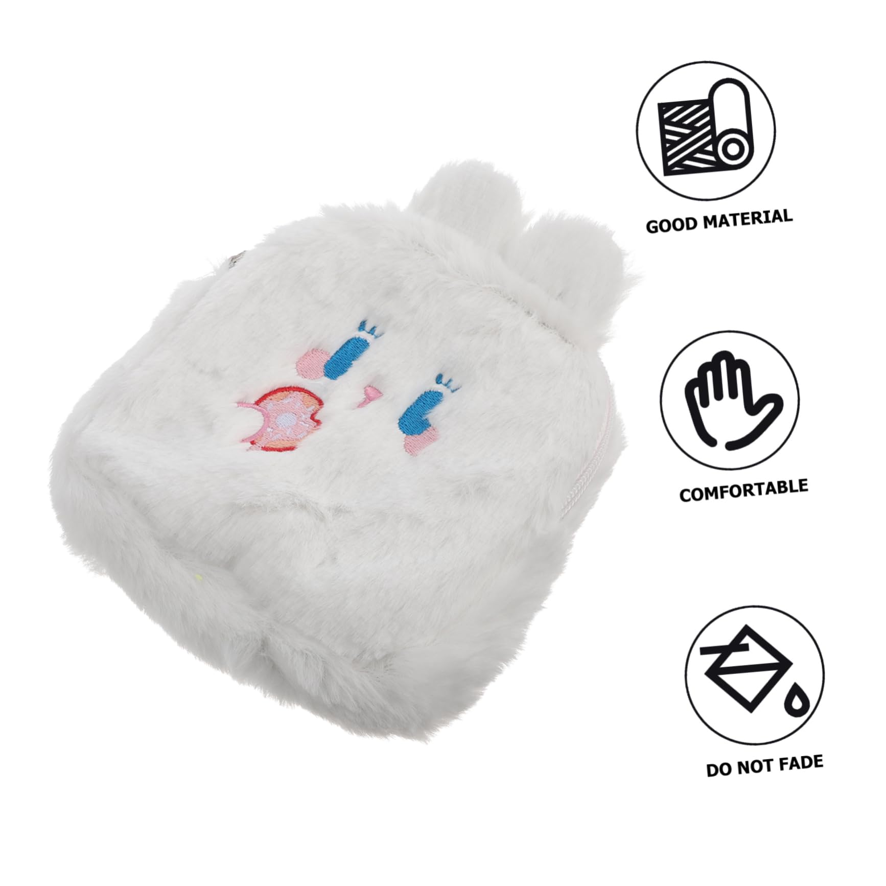 Amosfun 3-Pack Plush Cartoon Zipper Makeup Bag for Women - Cute Kawaii Wallet Purse with Zip, Soft & Durable (White) - Perfect for Travel, Cosmetics, and Daily Essentials Storage