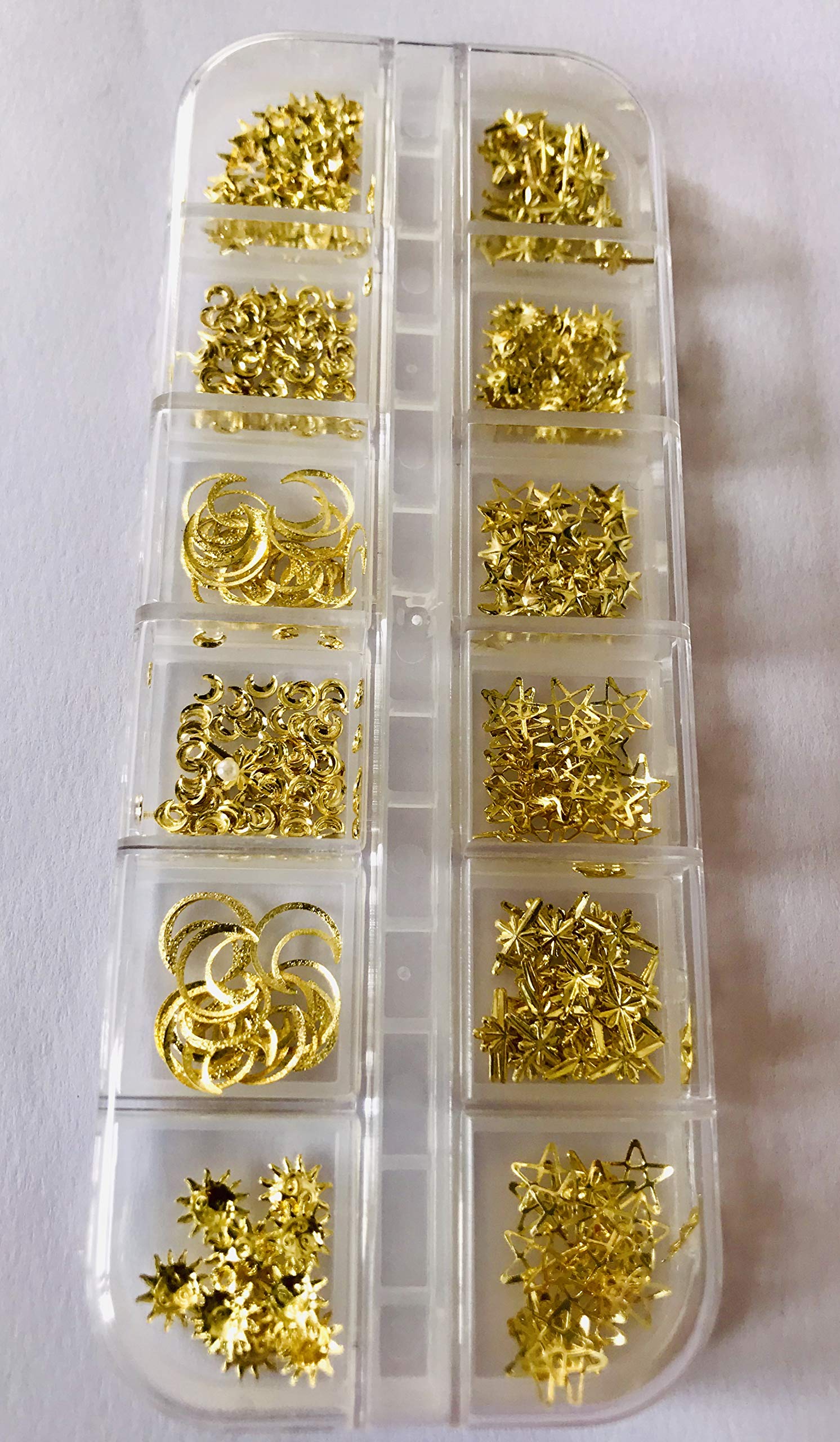 12-Pack Mixed Gold Metal Studs for Nail Art - DIY Non Hotfix Flatback Rhinestones for 3D Nail Decorations - Perfect for Manicures, Acrylic Nails & Salon Use