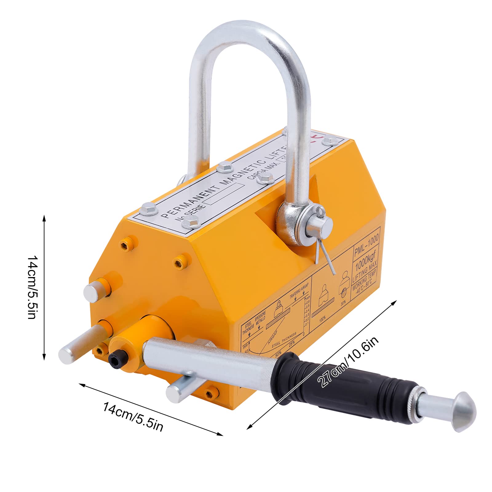 2200lbs/1000kg Heavy Duty Permanent Lifting Magnet - Industrial Strength Magnetic Lifter with Safety Release for Steel Plates & Metal Sheets - Perfect for Shop Cranes, Hoists, Warehouses & Construction Sites