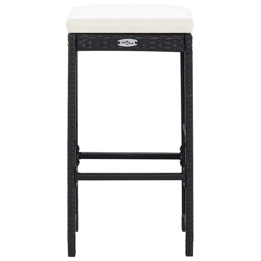 vidaXL 7-Piece Patio Bar Set with Glass Tabletop & Cushions - Black Poly Rattan Outdoor Bar Table & Conversation Set for Backyard, Poolside & Garden Relaxation
