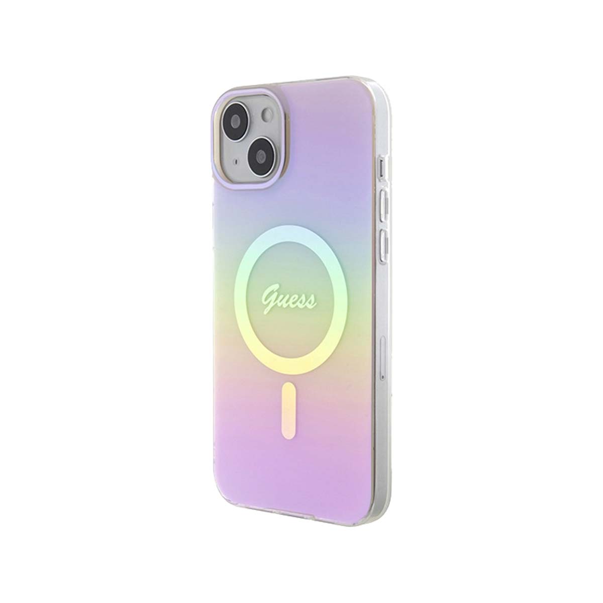 Guess Script MagSafe Phone Case for iPhone 15 Plus - Iridescent Pink | Slim Protective Cover with Magnetic Alignment | Perfect for Work, Travel & Everyday Use