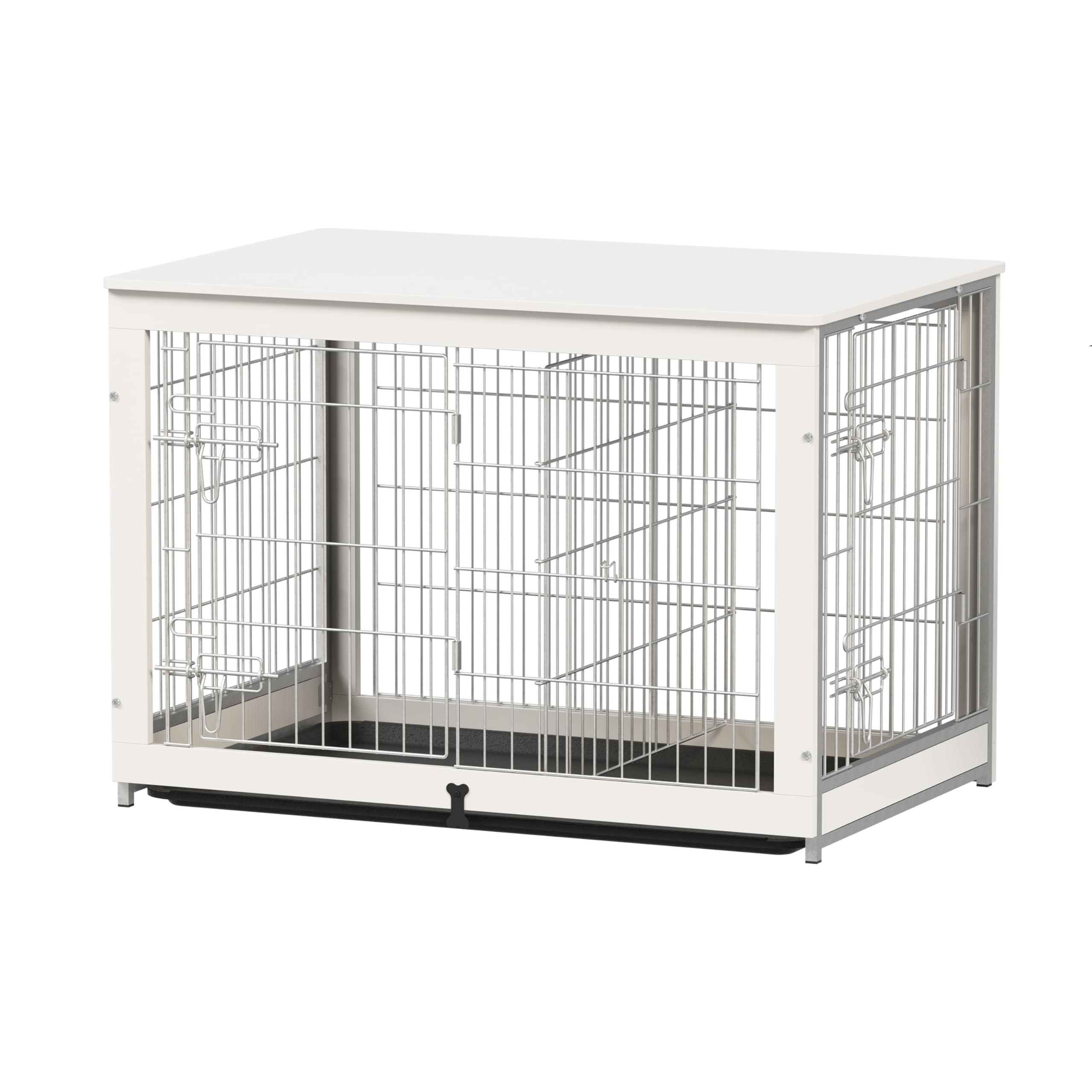 Piskyet White Wooden Dog Crate Furniture with Divider Panel - 37.8