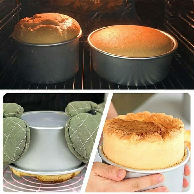 Kitchen Trust® 8 Inch Round Aluminum Cake Pan - Non-Stick Baking Tin for Cakes, Bread & Desserts - Oven, Microwave & Pressure Cooker Safe (3 Inch Height) - Perfect for Home Baking, Birthday Cakes & Party Treats