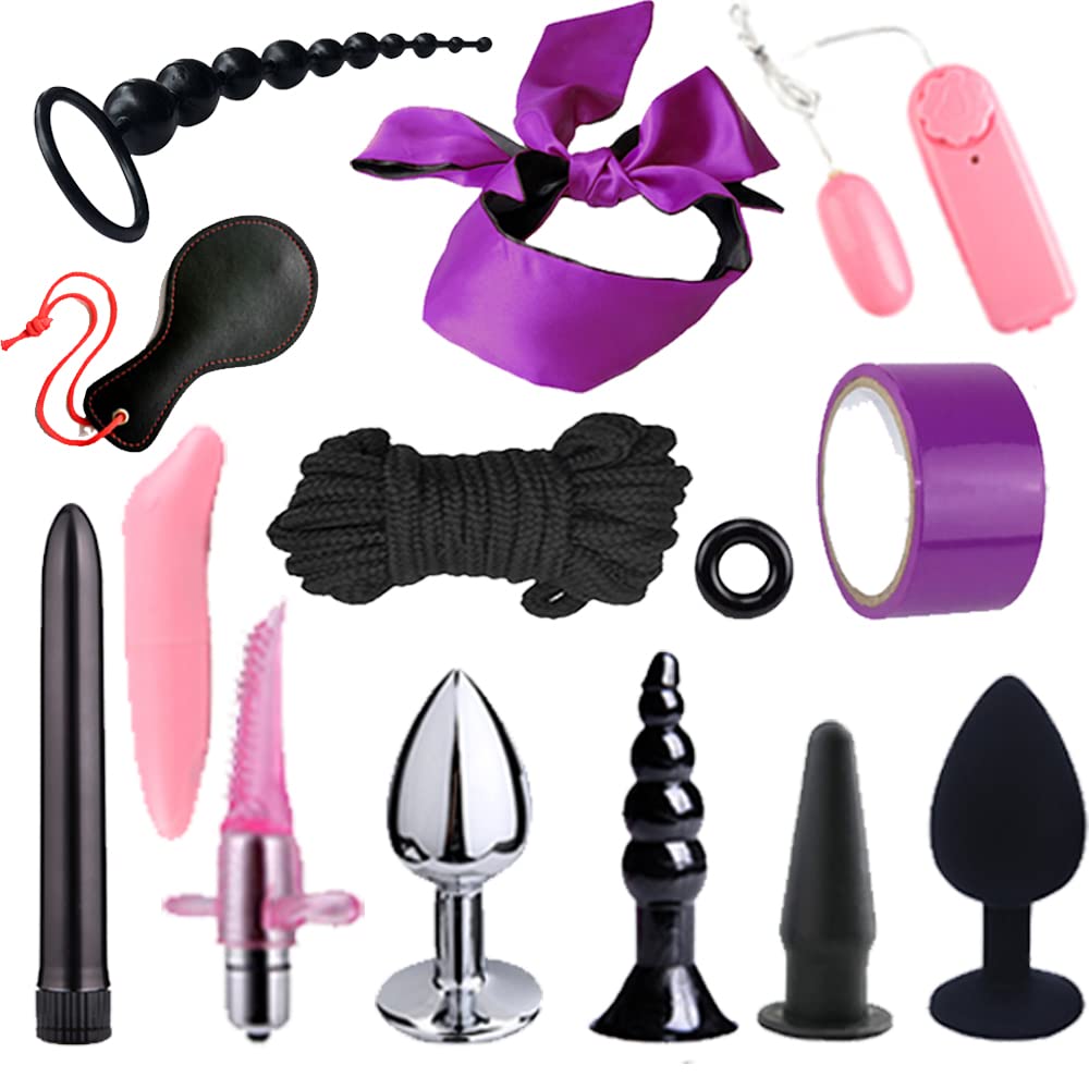 28-Piece BDSM Restraints Kit for Beginners - Bondage Cuffs, Gag, Blindfold & Spanking Paddle in Purple | Fetish Bed Restraints Set for Couples Adult Games & SM Play | Enhance Intimacy & Spice Up Your Sex Life