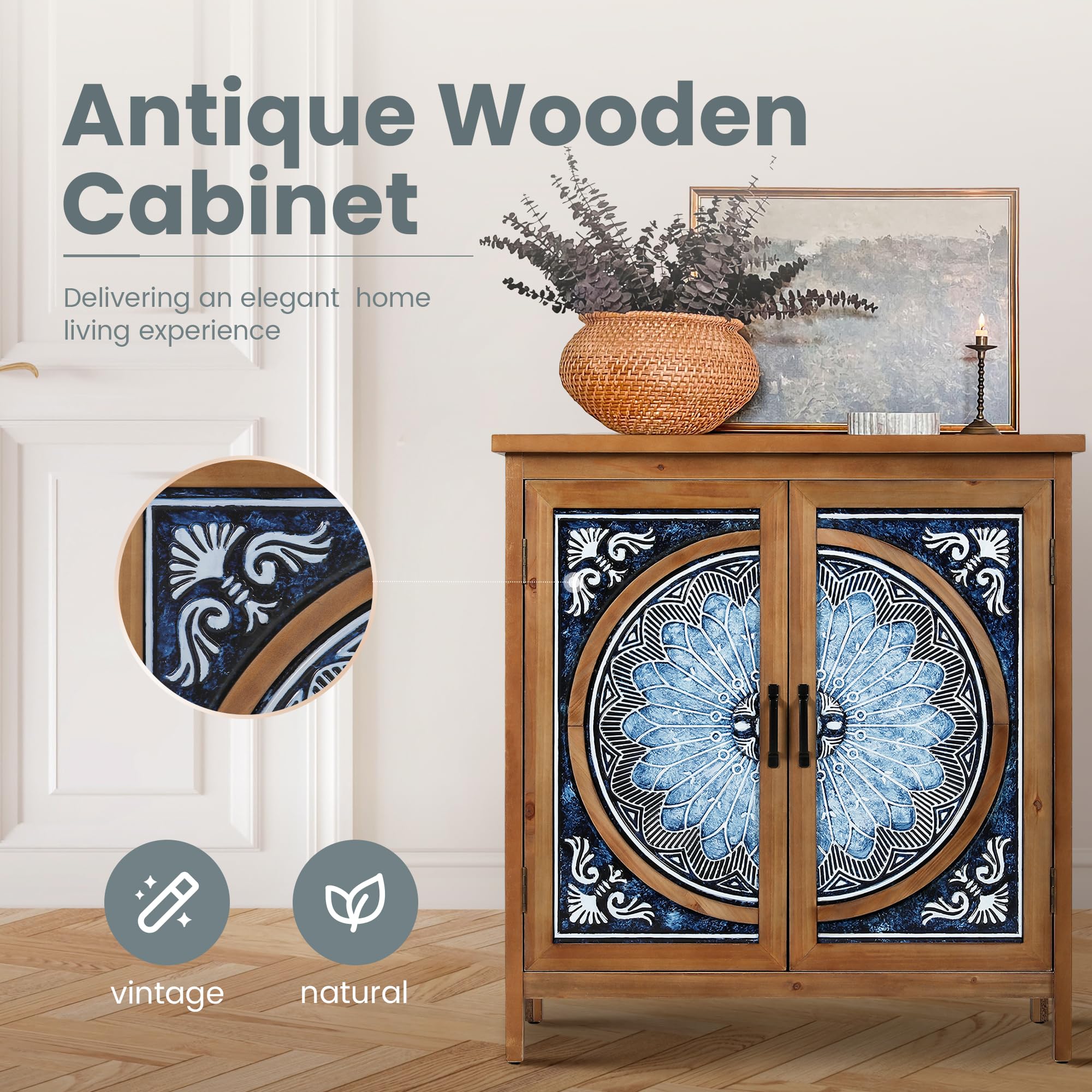 PHI VILLA Accent Cabinet with Doors - Small Storage Cabinet, Sideboard Buffet Credenza for Living Room & Entryway - Perfect for Home Organization & Stylish Display