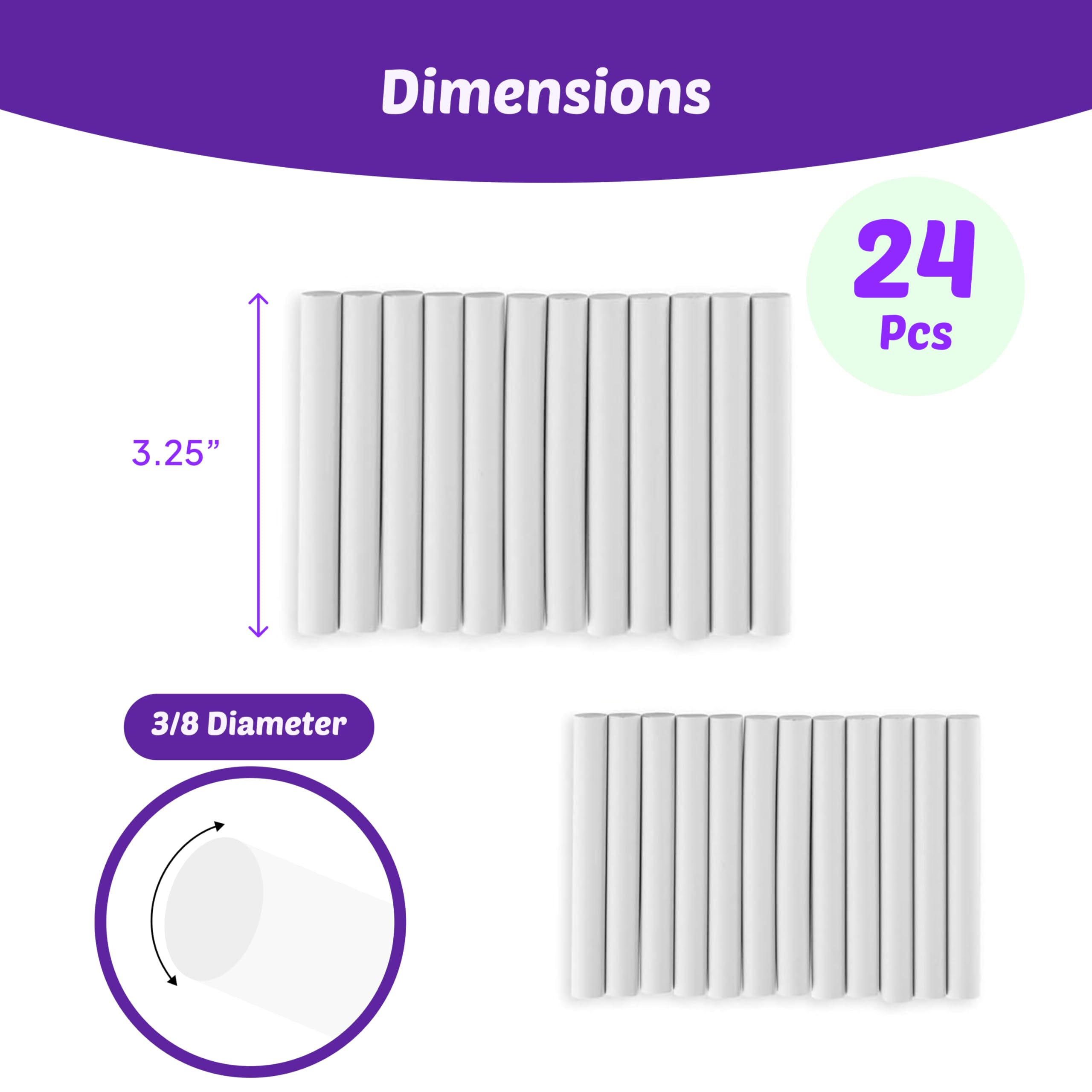 Kedudes White Chalk - 24 Dustless Chalk Sticks for Smooth Writing on Chalkboards - Non-Toxic Classroom & Home Chalk for Teachers, Kids & DIY Projects - Easy Cleanup, 2-Pack - Perfect for School Lessons, Home Decor & Creative Art Spaces