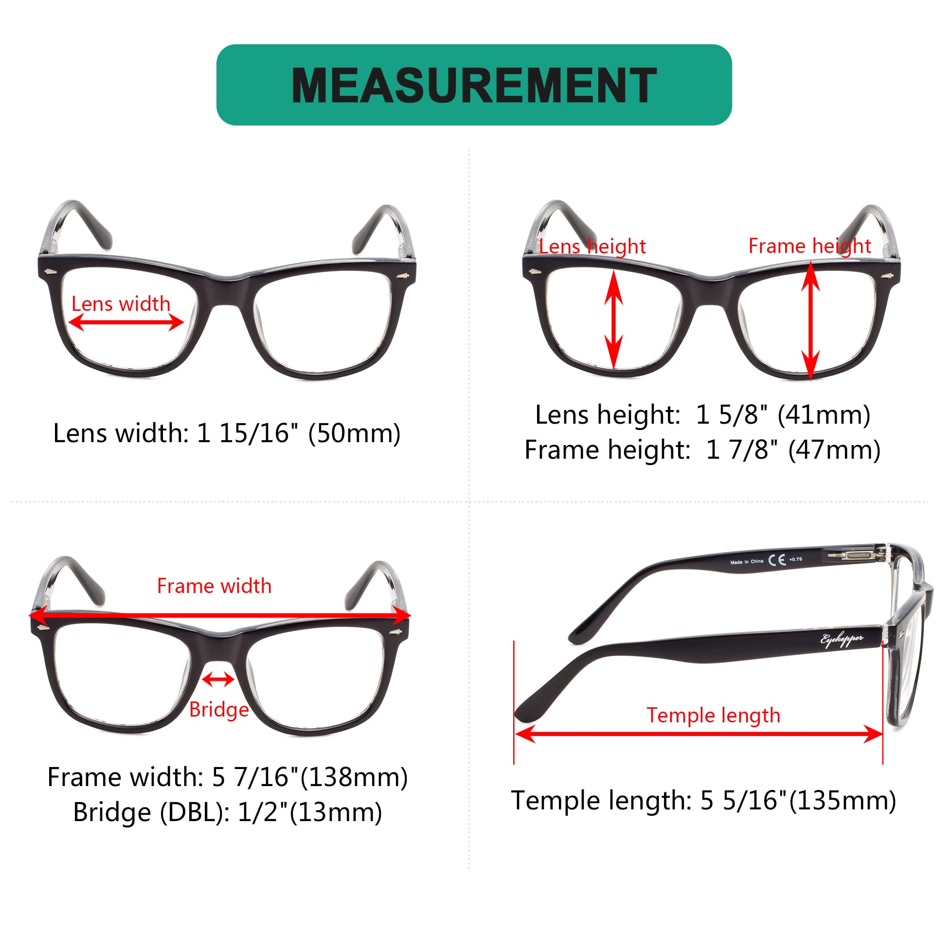 Eyekepper Men's Wide Lens Spring Hinge Reading Glasses - Lightweight & Comfortable for Reading, Computer Use & Daily Wear
