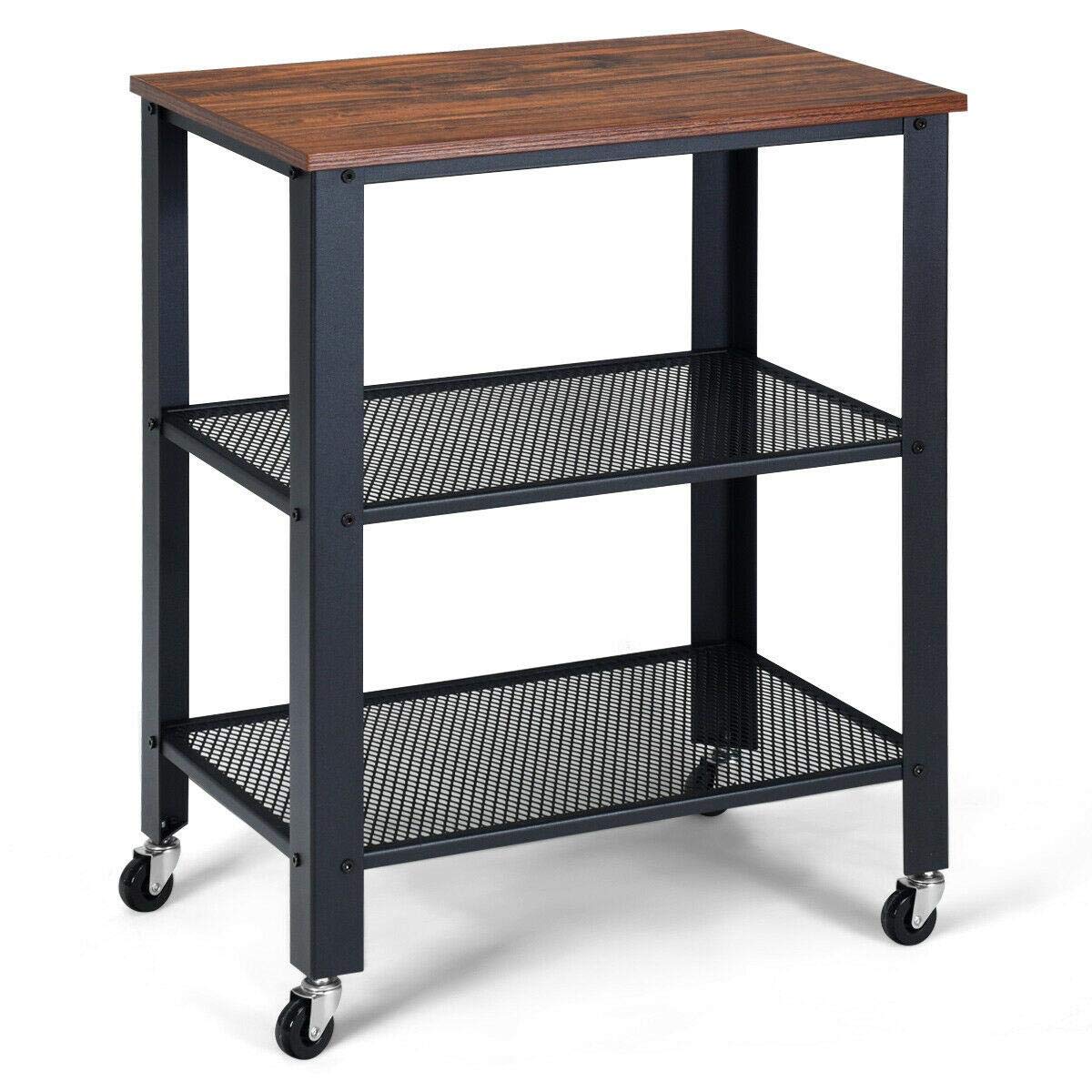 3-Tier Rolling Kitchen Cart with Wheels - Black Serving Cart for Storage & Organization | Perfect for Small Kitchens, Dining Rooms & Mobile Serving