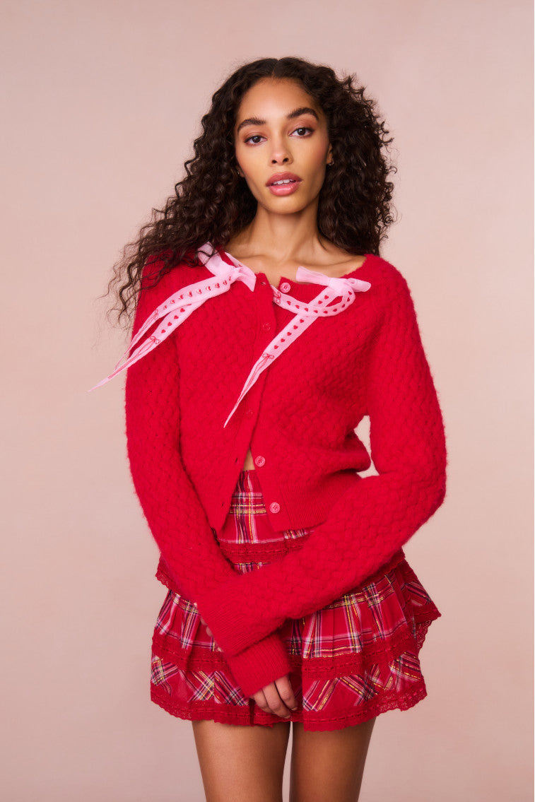 Elegant Cupid Bow Cardigan for Women - Soft Knit Sweater with Romantic Bow Detail | Perfect for Valentine's Day, Date Nights & Special Occasions