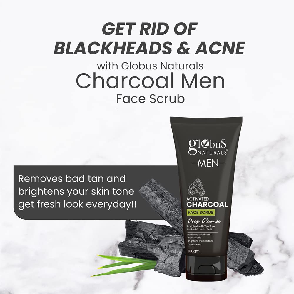 Globus Naturals Charcoal Anti-Pollution Face Care Combo for Men - 3-Piece Set with Face Wash, Scrub & Peel Off Mask | Deep Cleansing & Detoxifying Skincare Routine for Oily & Acne-Prone Skin