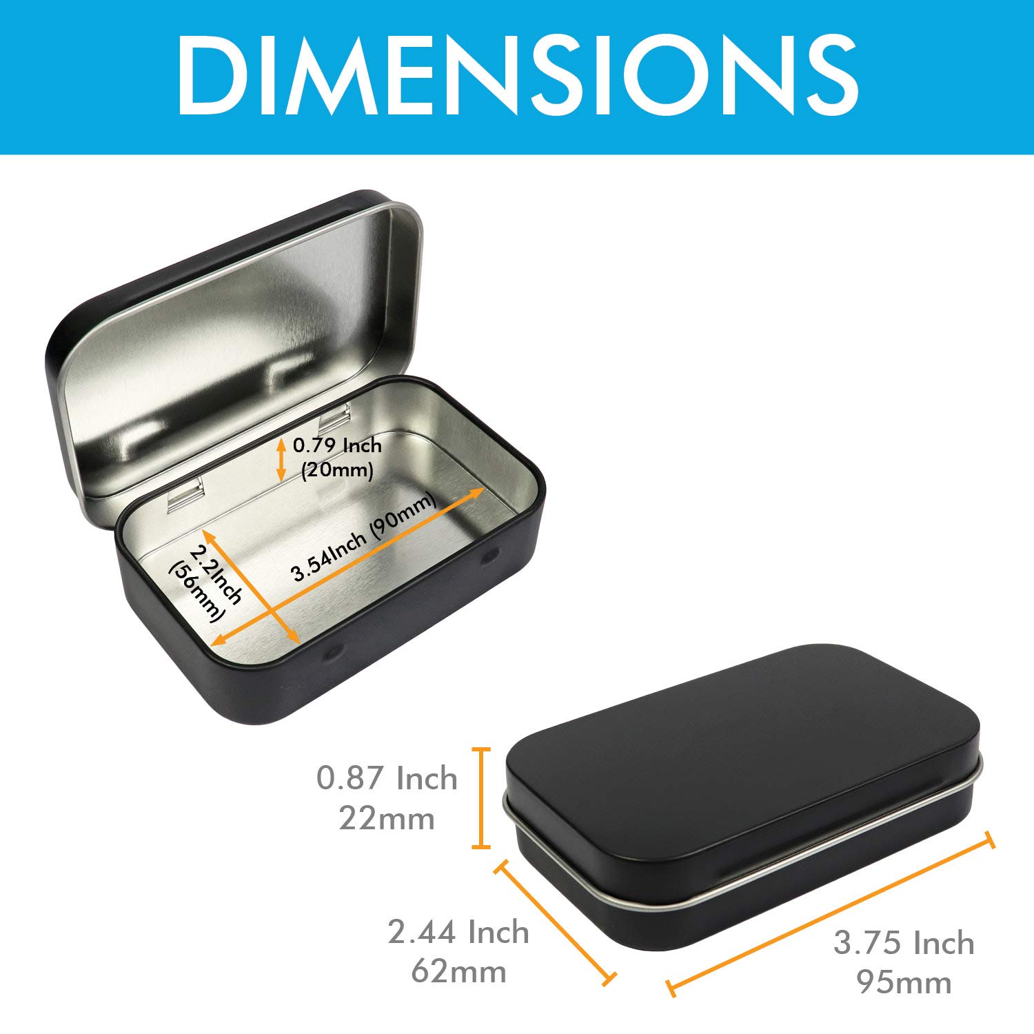 4 Pack Metal Rectangular Hinged Tins - 3.75 x 2.45 x 0.8 Inch Small Storage Containers for Home Organization (2 Black, 2 Silver) | Portable Mini Box for Jewelry, Crafts, Office Supplies & Travel Essentials
