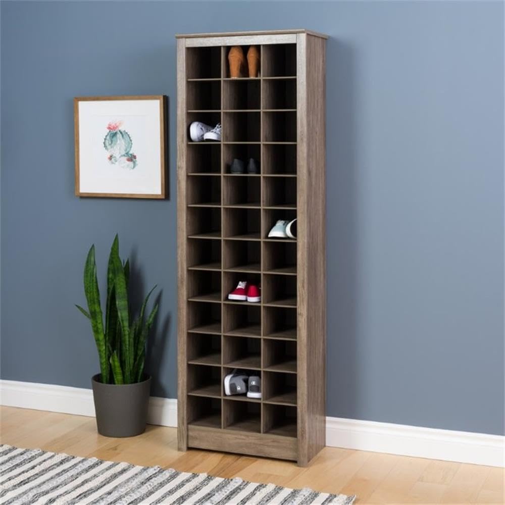 Pemberly Row Modern Space-Saving Wood Shoe Storage Cabinet in Drifted Gray - Organize Entryway, Closet & Bedroom Shoes Neatly