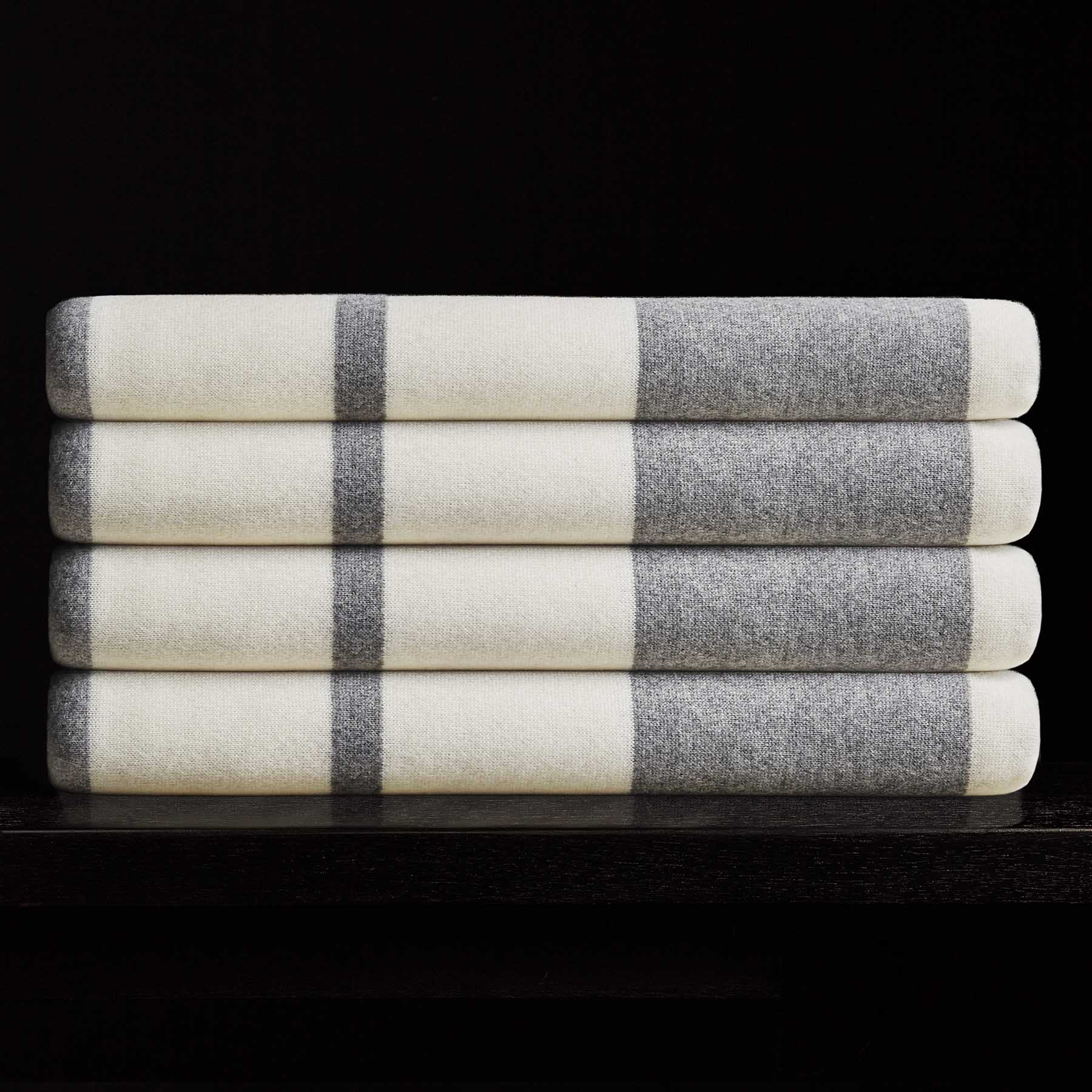 Luxury Cashmere Stripe Knit Blanket - Soft & Warm Heather Grey/White Throw for Cozy Home Decor, Perfect for Sofa, Bed & Winter Nights