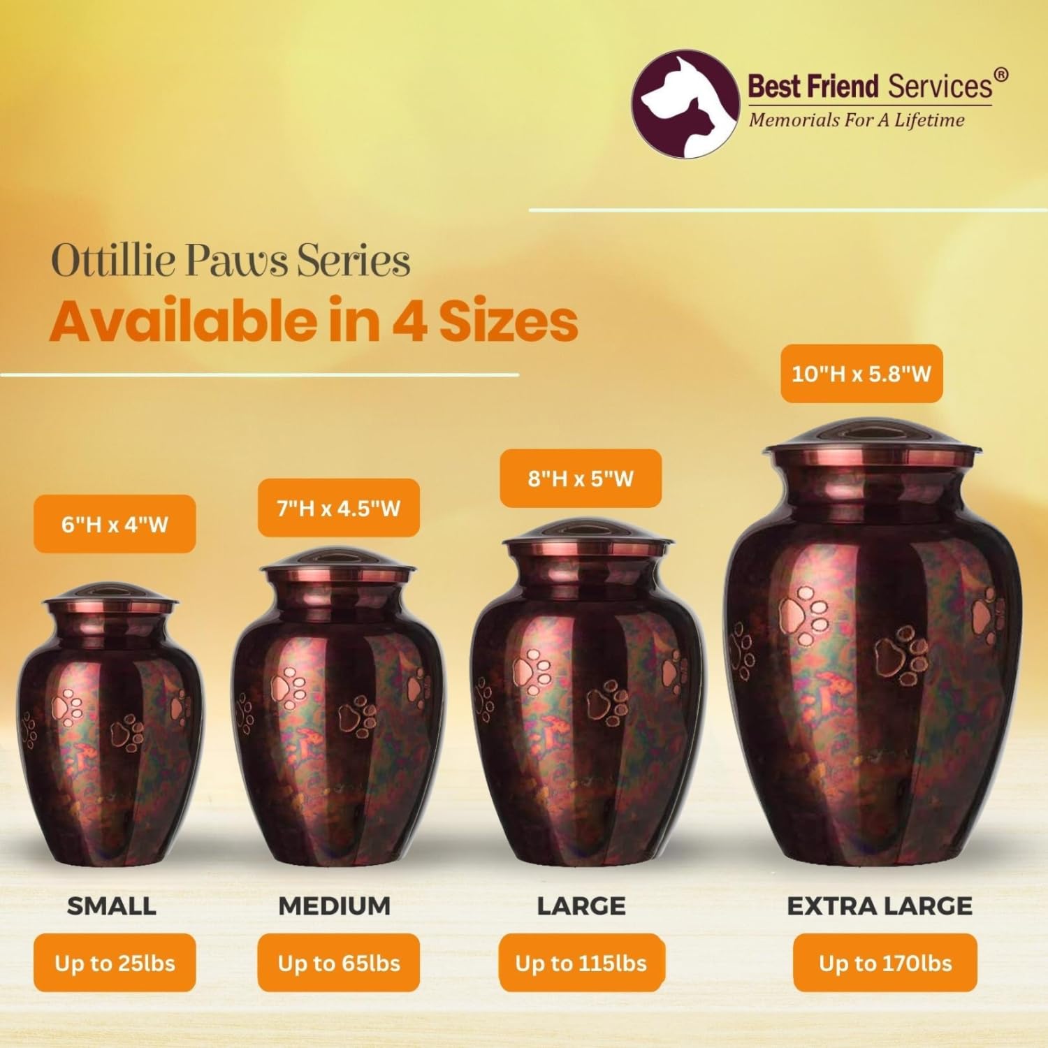Hand Carved Brass Pet Urn for Dogs and Cats Ashes - Ottillie Paws Legacy Memorial Cremation Urn, Raku Finish, Horizontal Design, X-Large Size, Perfect for Home Memorials and Pet Keepsakes