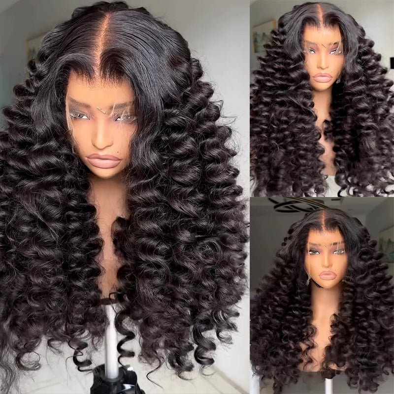 15A Grade Eullair Bouncy Curly Human Hair Lace Front Wig - HD Transparent Lace, Double Drawn, Full Ends | Perfect for Cosplay, Daily Wear & Special Occasions